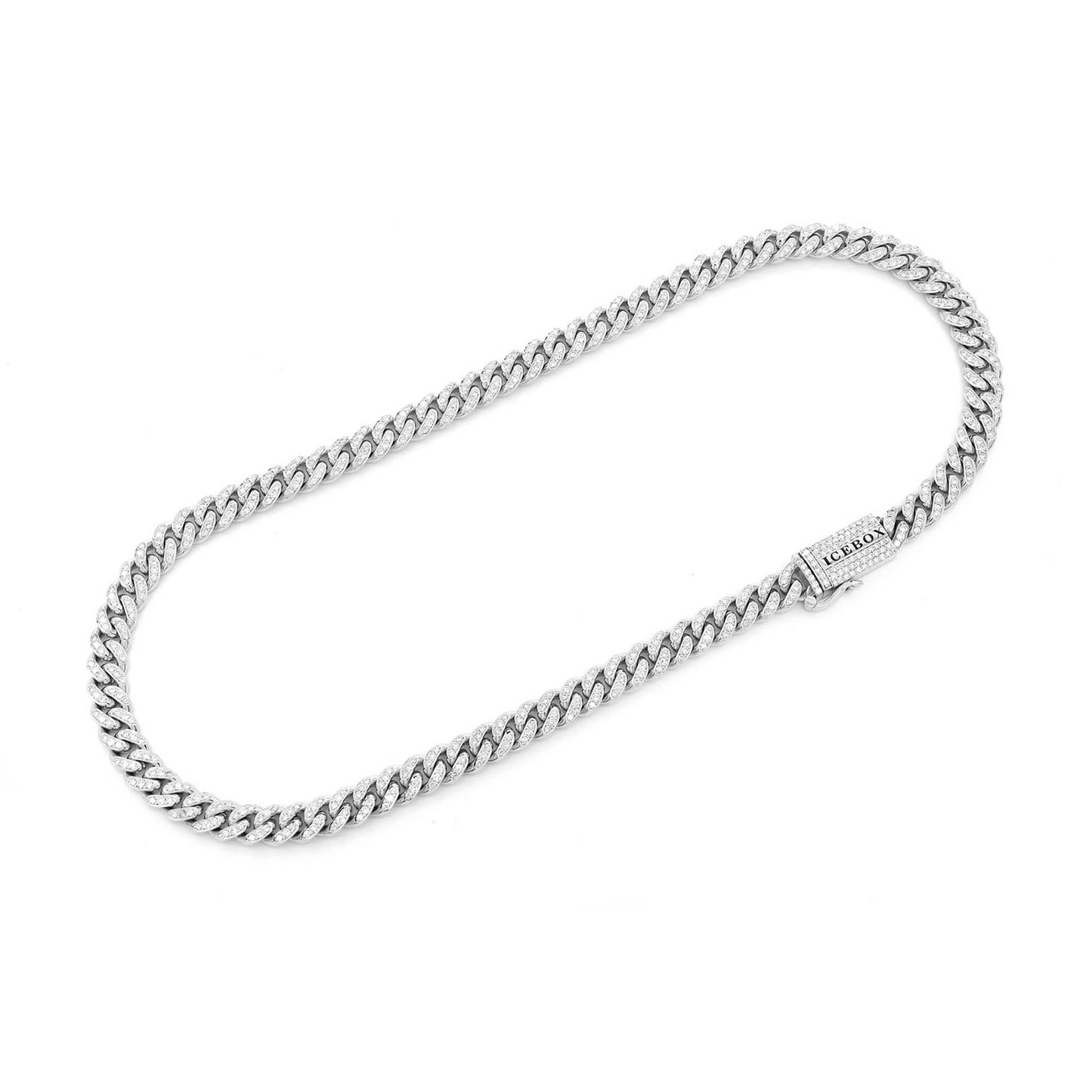 Iced Miami Cuban Necklace in 14K white gold, 8mm / 9.00ctw width, full-length view
