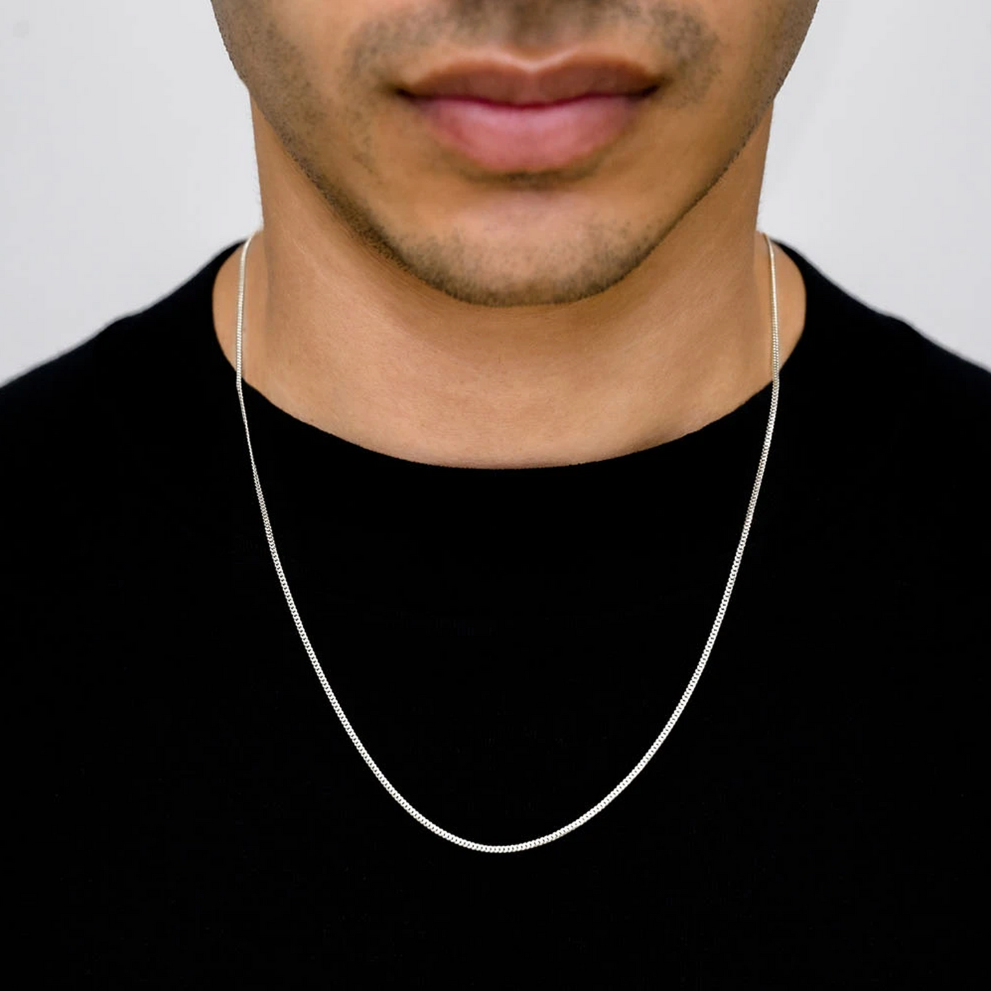 Miami Cuban Gold Chain in 14K white gold, 1.5mm width, worn view