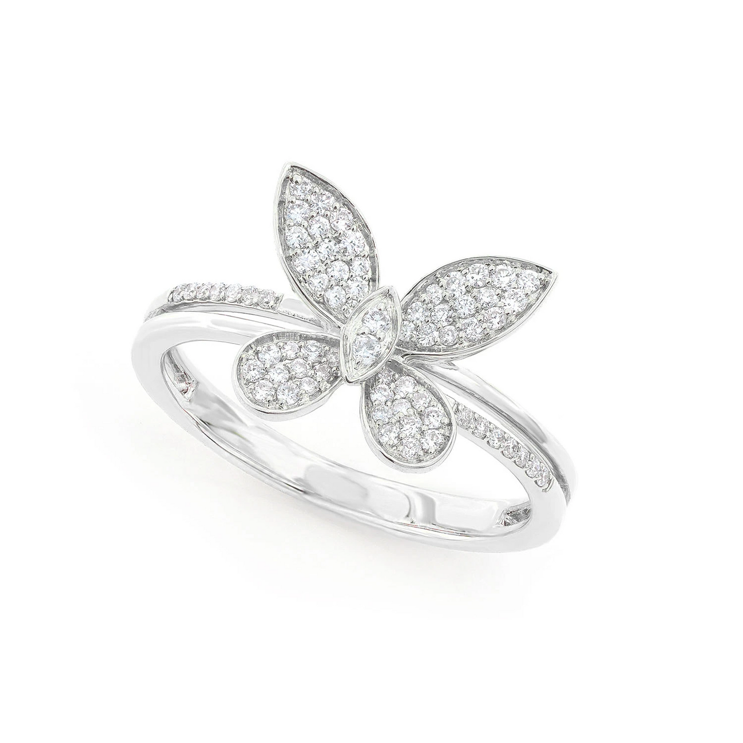 Butterfly Diamond Ring in 14K white gold, angled view