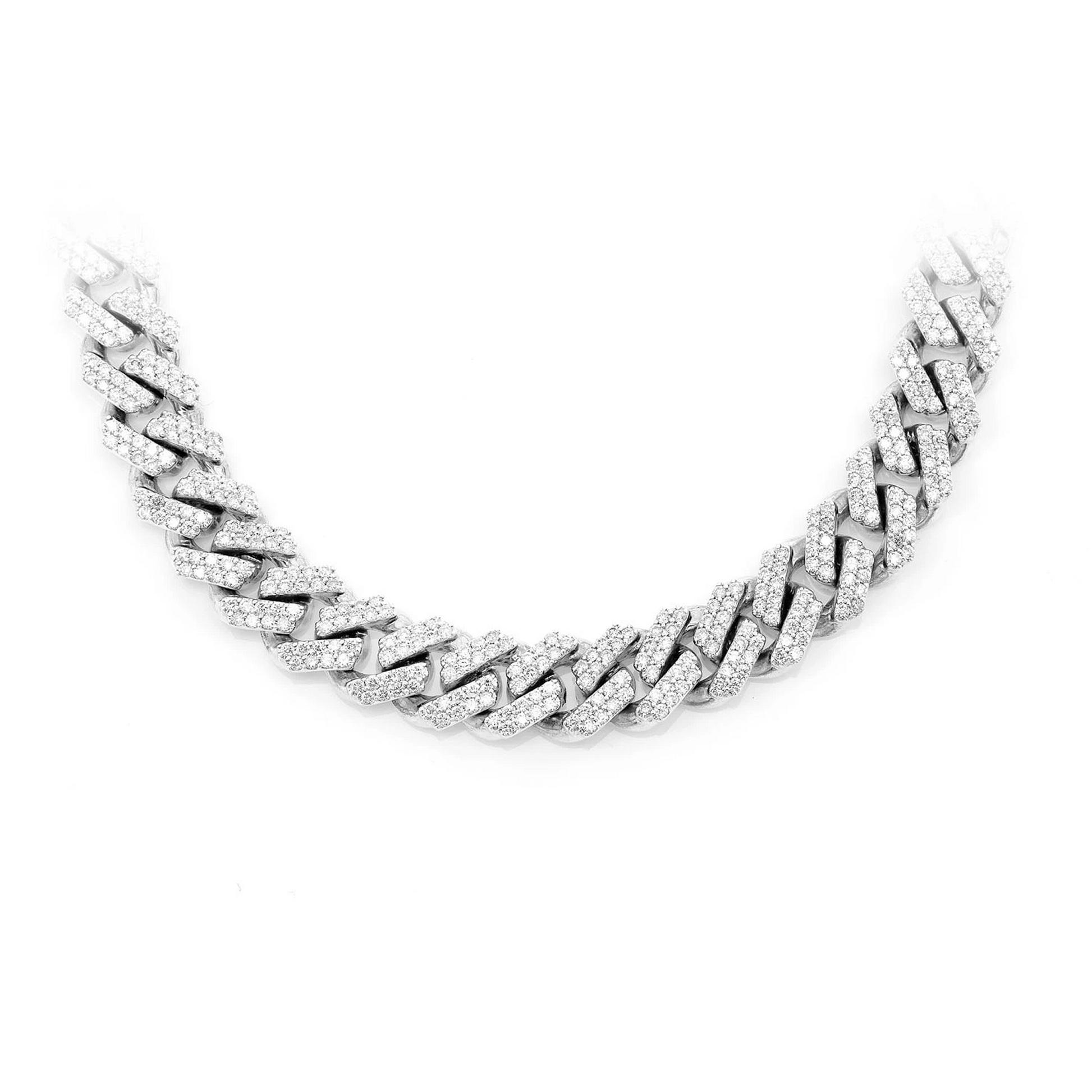 Raised Cuban Diamond Necklace in 14K white gold, 9mm / 13.00ctw width, front view