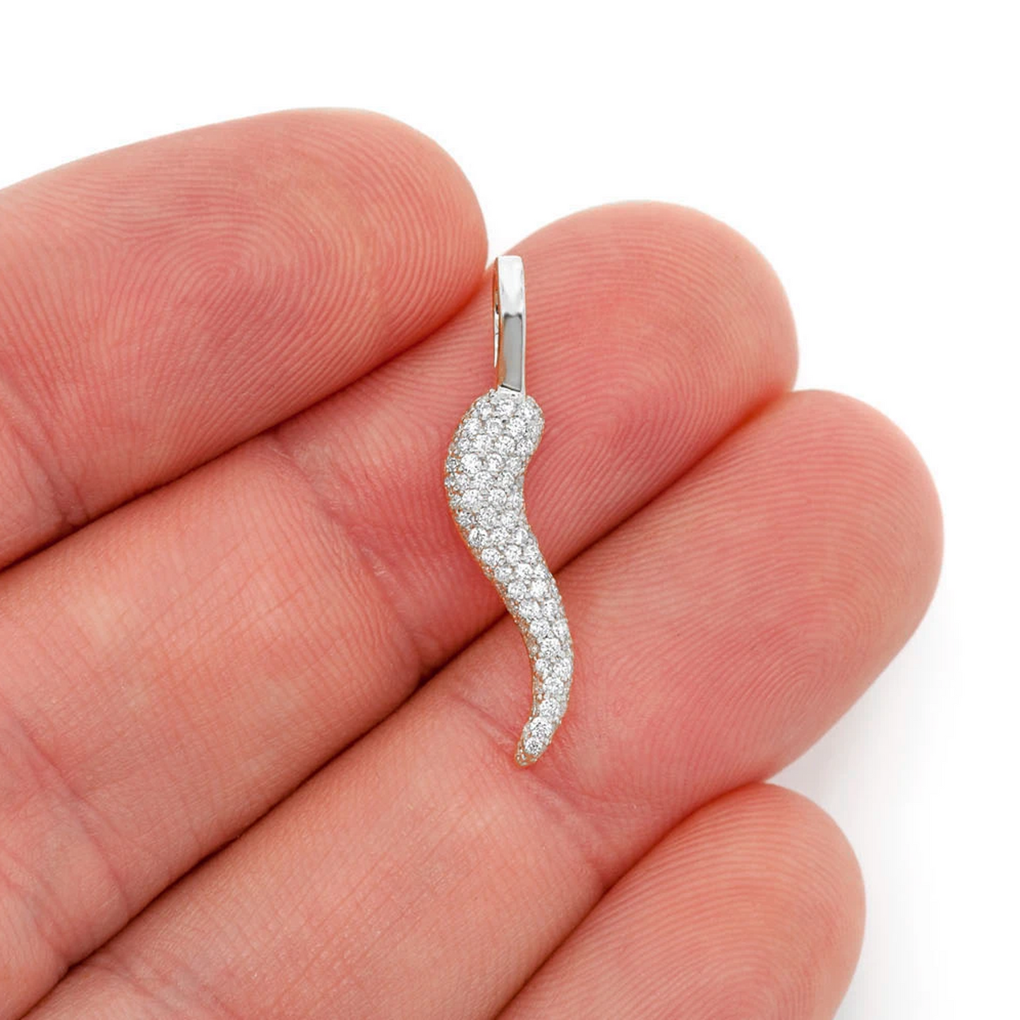 Italian Horn Diamond Pendant in 14K white gold, Set | 0.30ctw, angled view