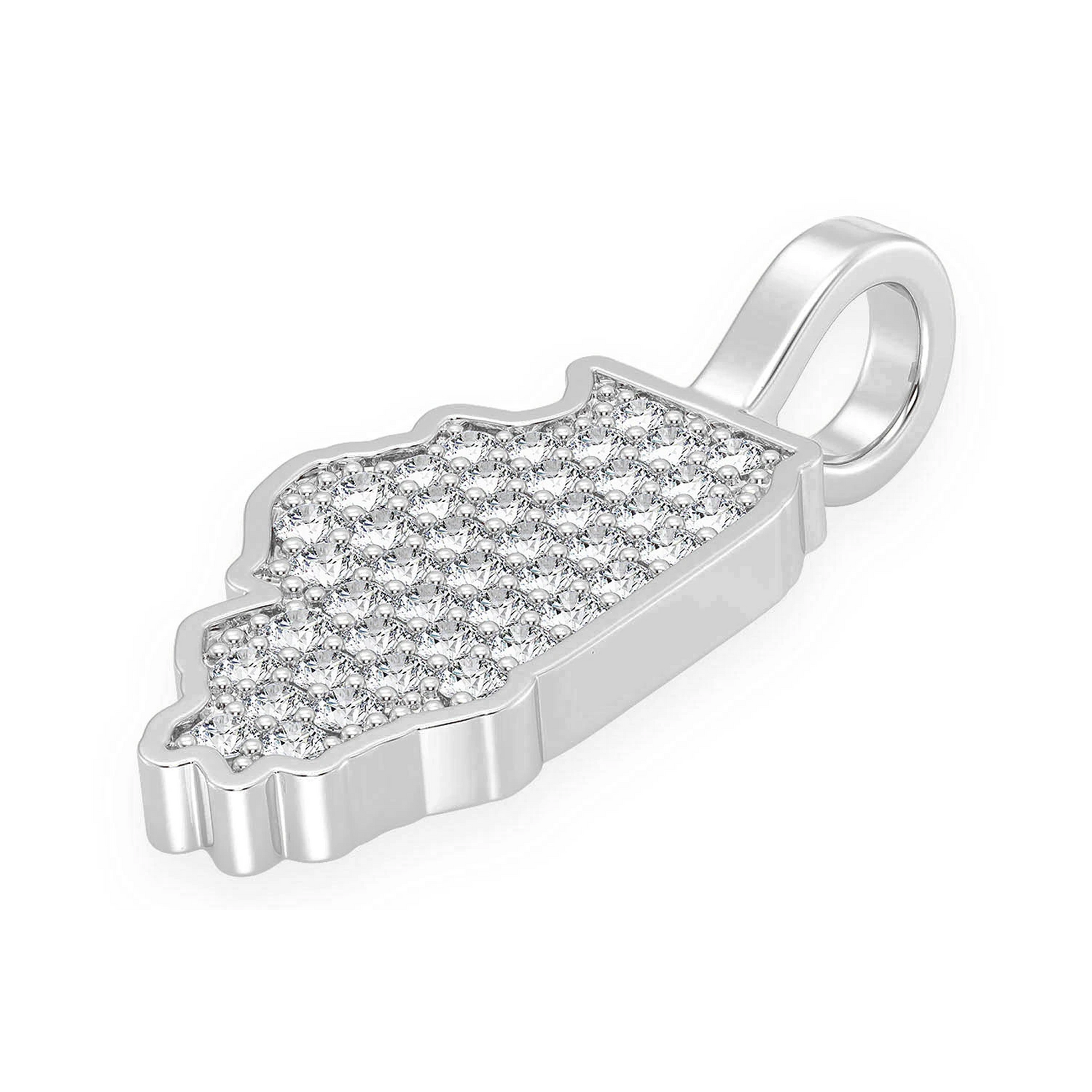 US State Diamond Pendant in 14K white gold, Illinois design, side view
