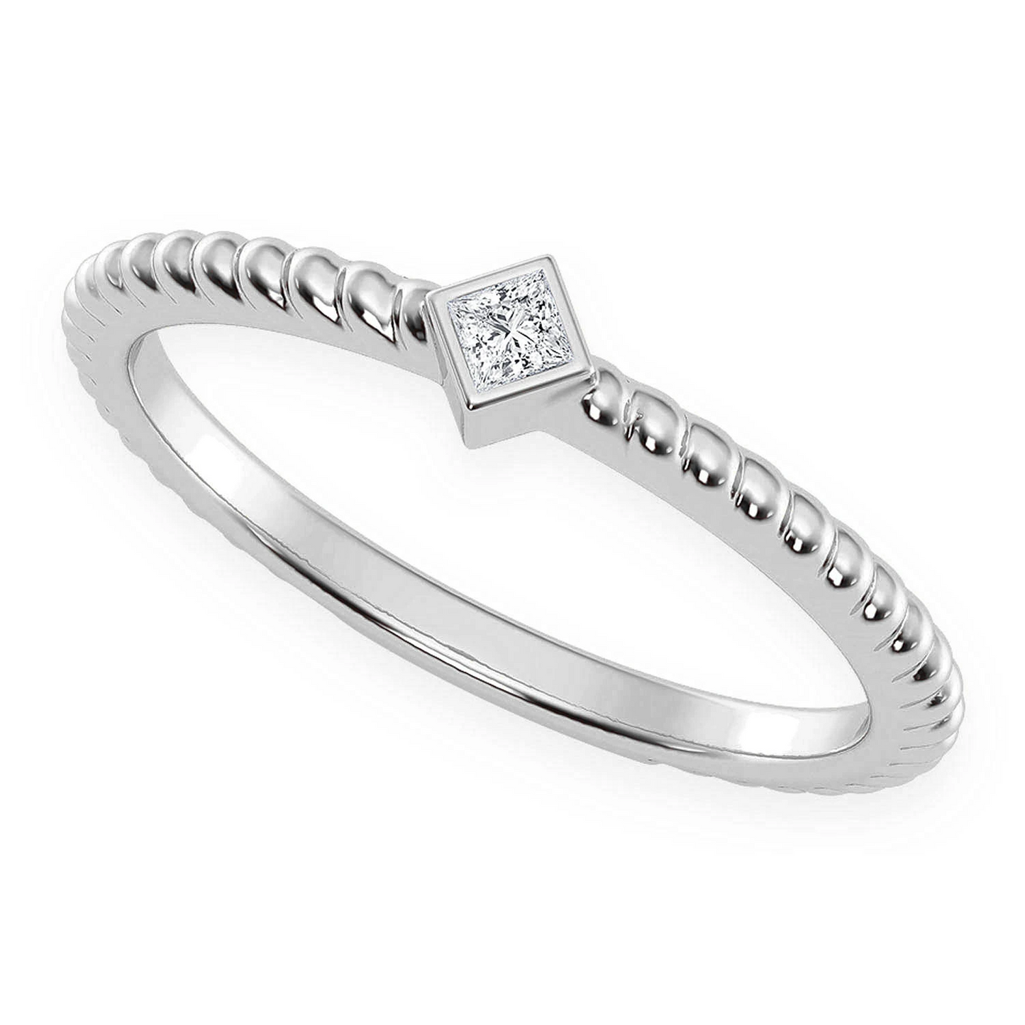 Princess Rope Bezel Diamond Ring in 14K white gold, side view