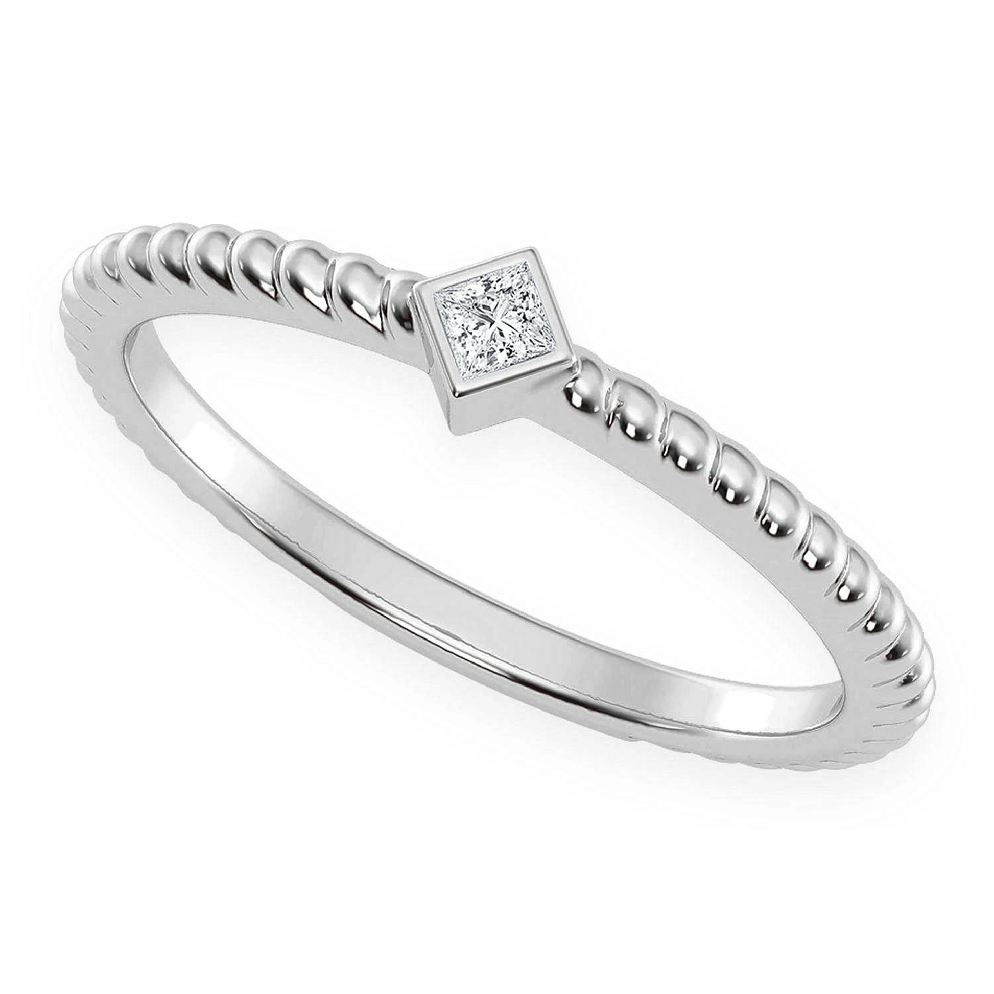 Princess Rope Bezel Diamond Ring in 14K white gold, side view