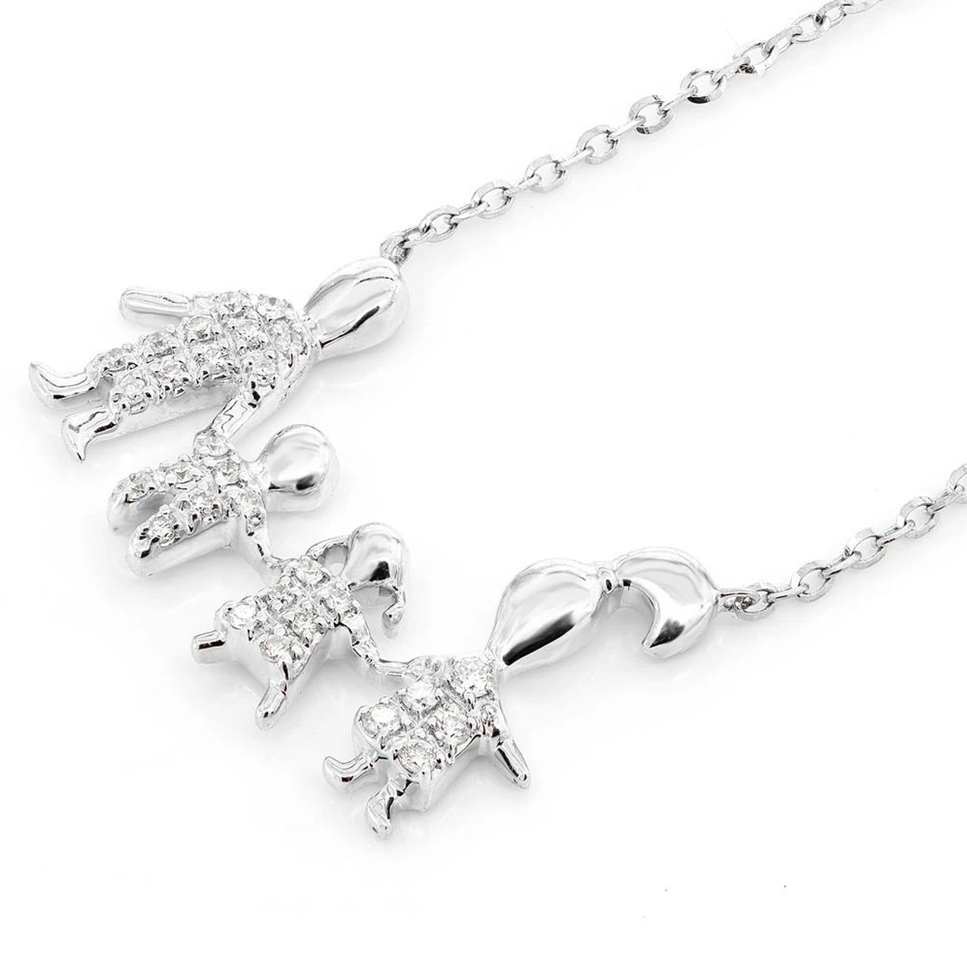 Family of Four Diamond Necklace in 14K white gold, side view