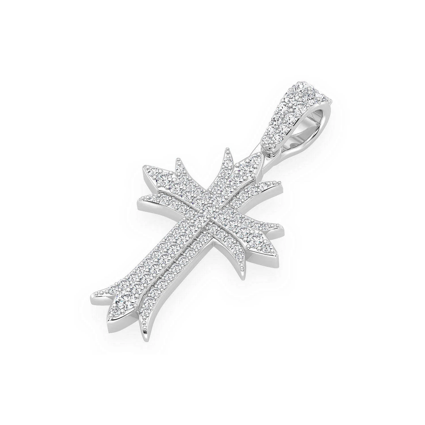 Triple Point Cross Pendant in 14K white gold, Statement | 0.65ctw, side view