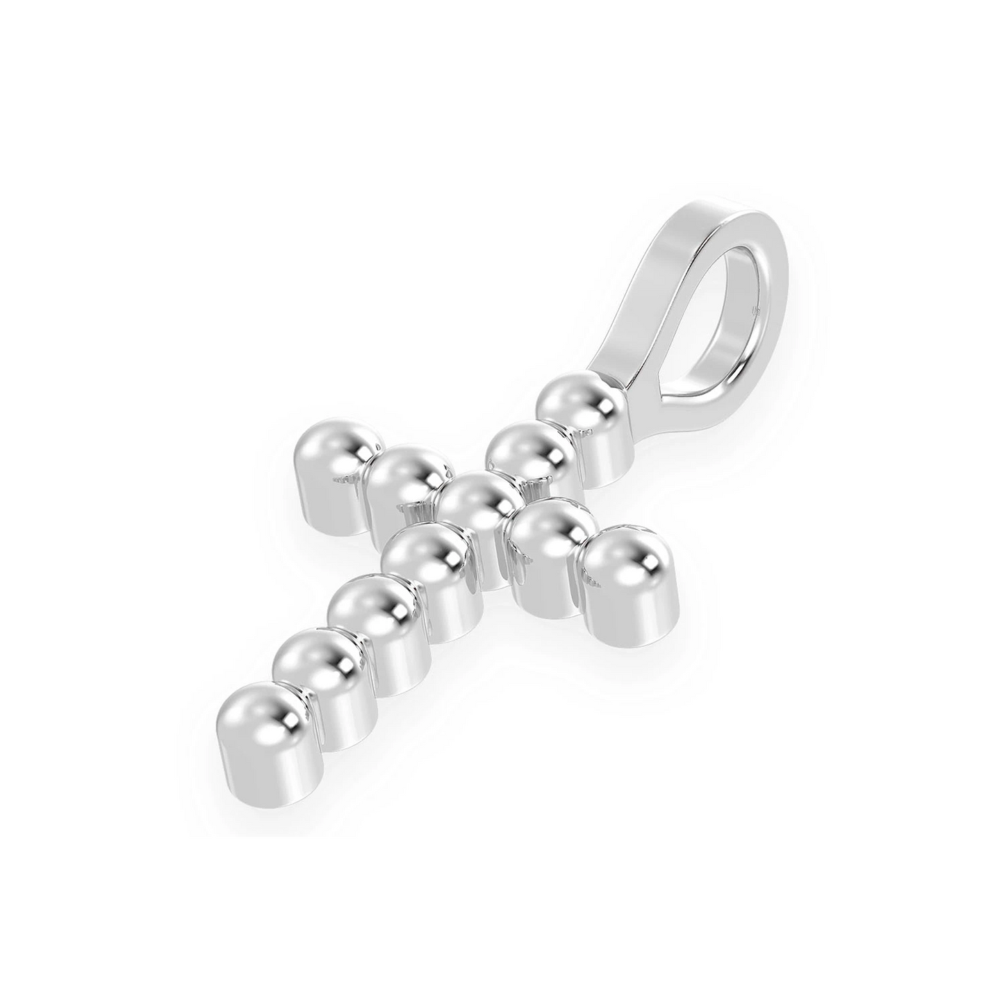 Beaded Cross Pendant in 14K white gold, Pure | Solid Gold, side view