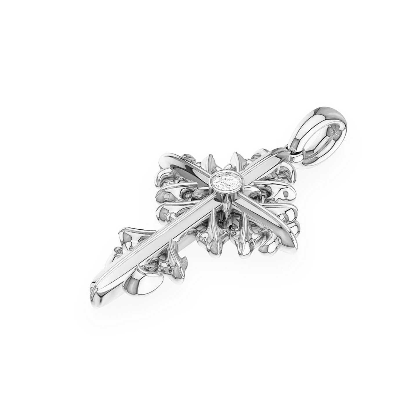 Filigree Diamond Cross Pendant in 14K white gold, Entry | 0.02ctw, side view