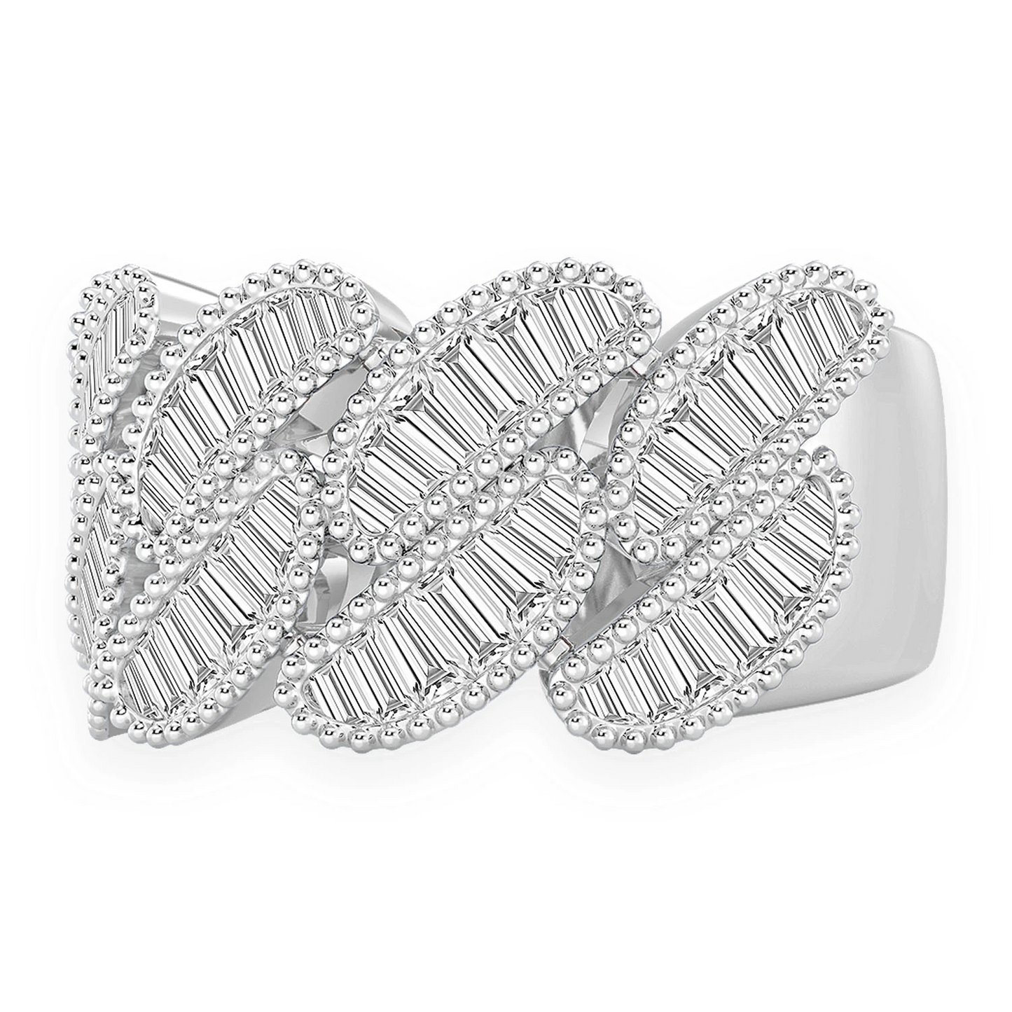 Miami Cuban Baguette Diamond Ring in 14K white gold, side view