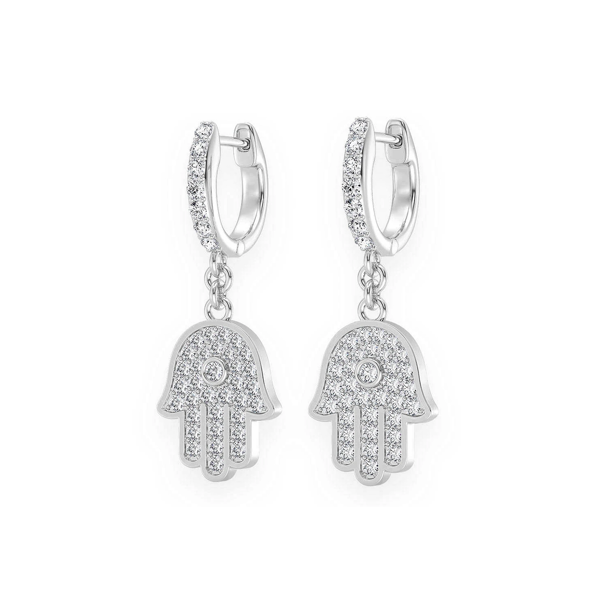 Hamsa Diamond Drops in 14K white gold, side view