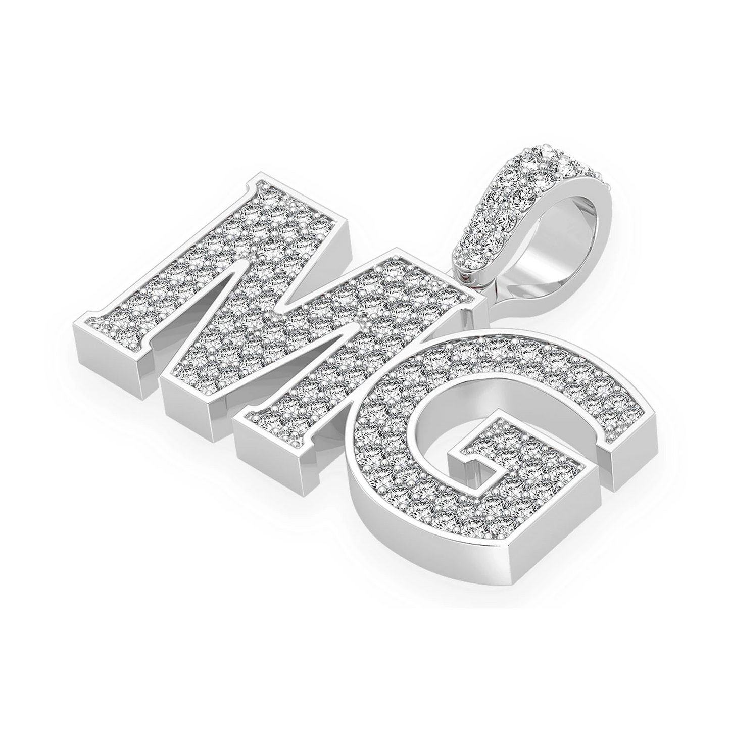 Heavy Serif Letter Pendant in 14K white gold, side view