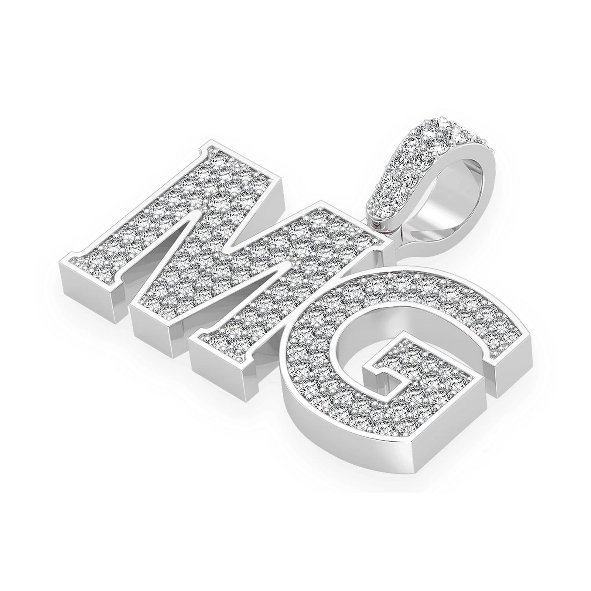 Heavy Serif Letter Pendant in 14K white gold, side view