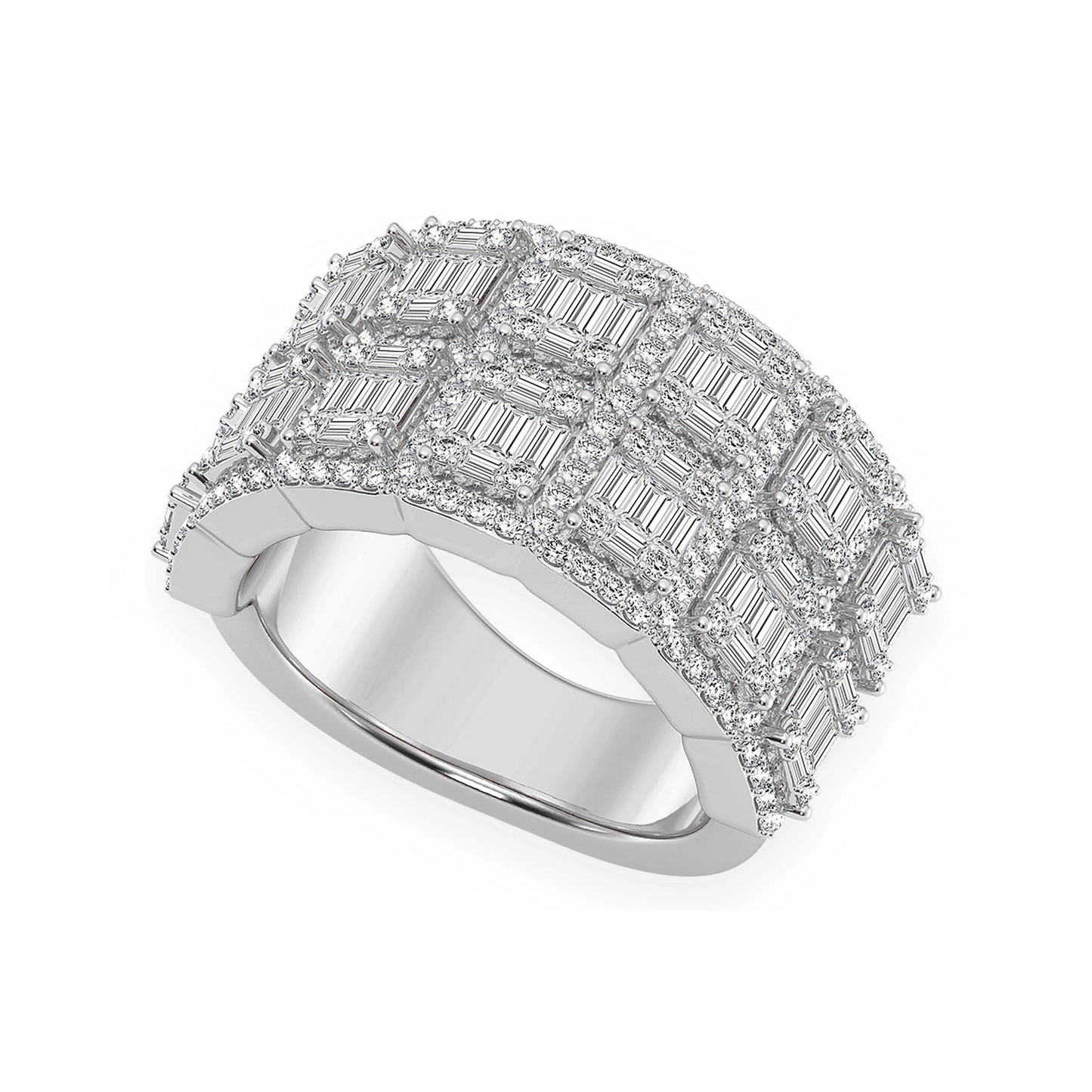 Baguette Border Diamond Ring in 14K white gold, angled view