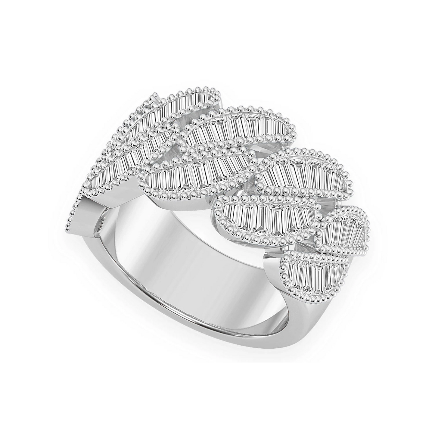 Miami Cuban Baguette Diamond Ring in 14K white gold, detail view