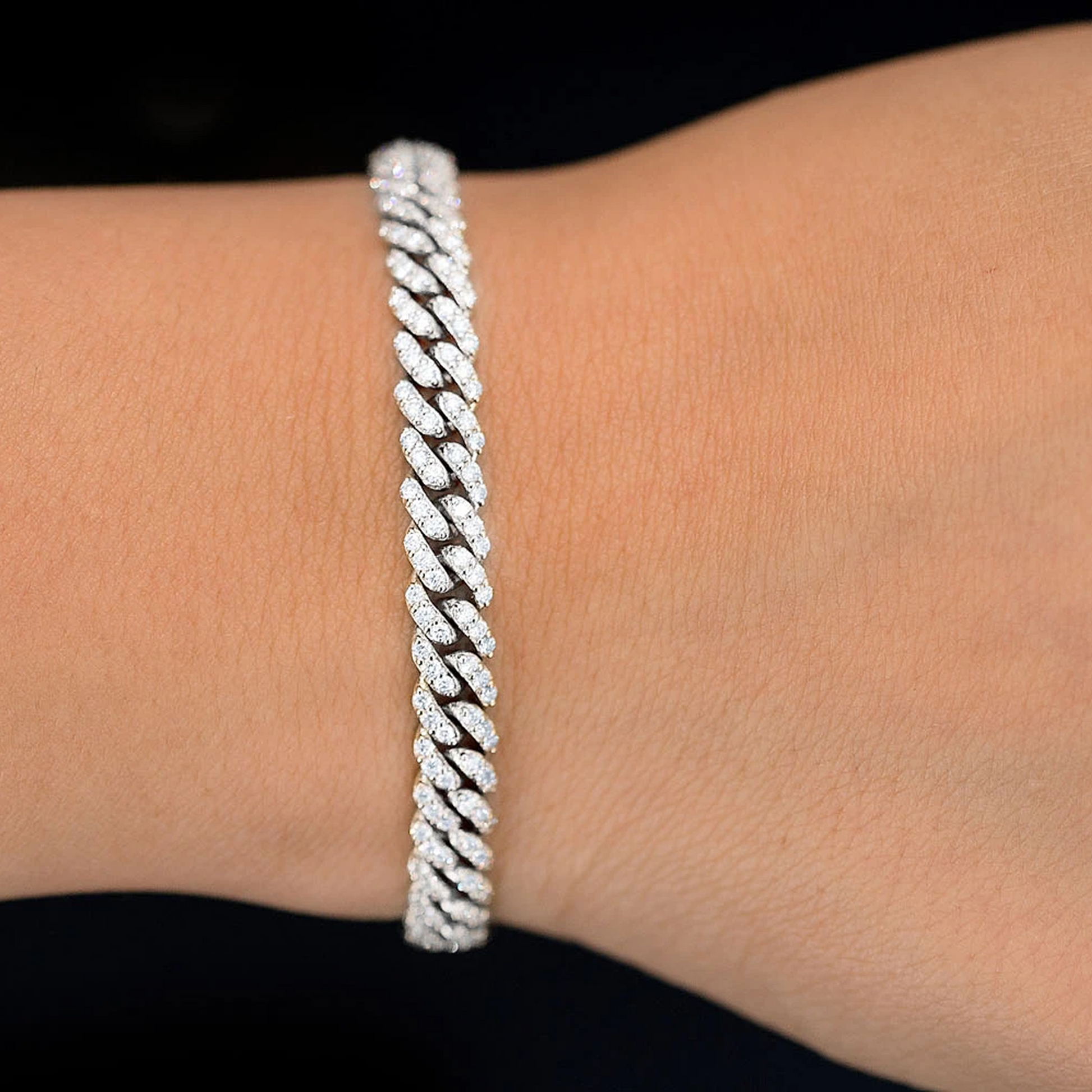 Miami Cuban Diamond Bracelet in 14K white gold, 4mm /1.50ctw width, worn view