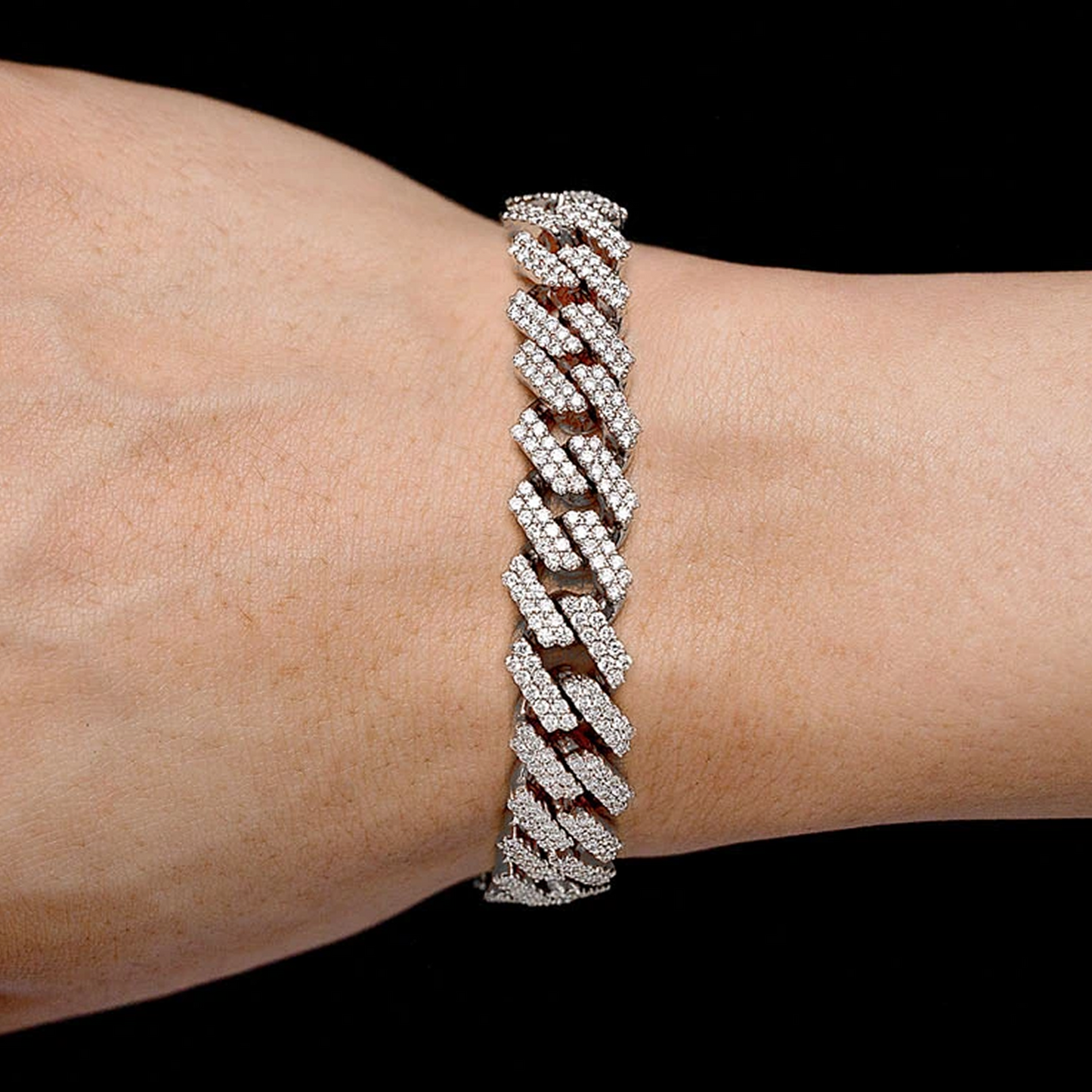 Raised Cuban Diamond Bracelet in 14K white gold, 11mm | 8.50ctw width, worn view
