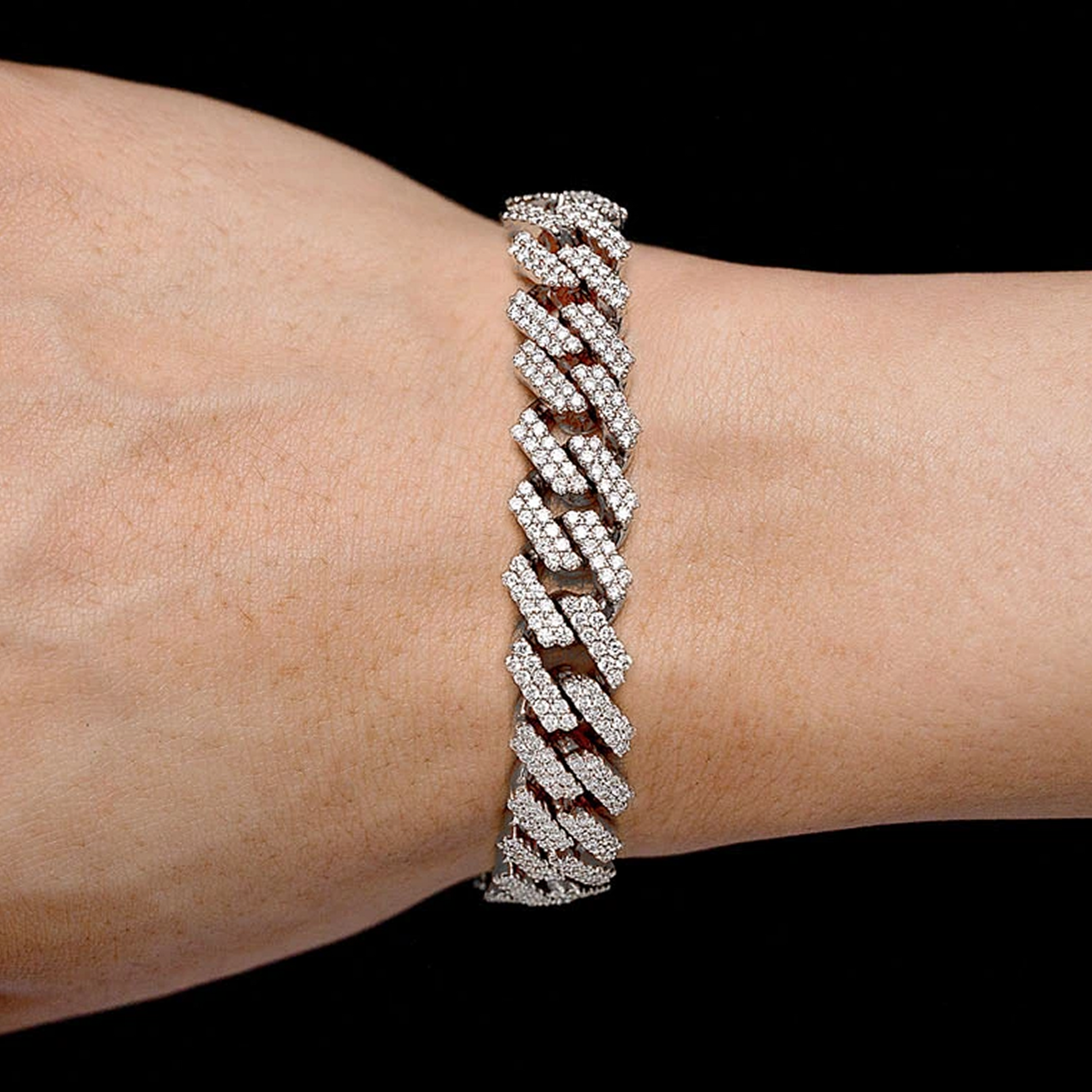Raised Cuban Diamond Bracelet in 14K white gold, 11mm | 8.50ctw width, worn view