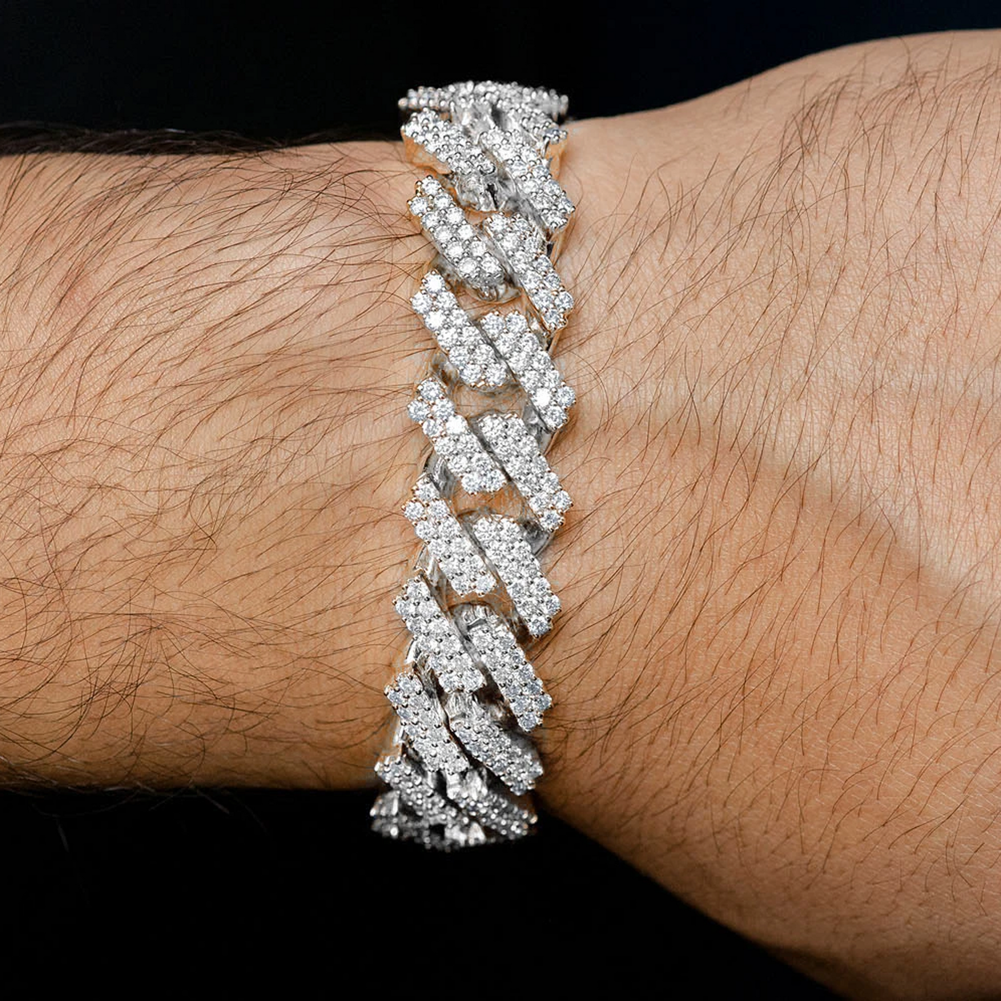 Raised Cuban Diamond Bracelet in 14K white gold, 17mm | 16.50ctw width, worn view