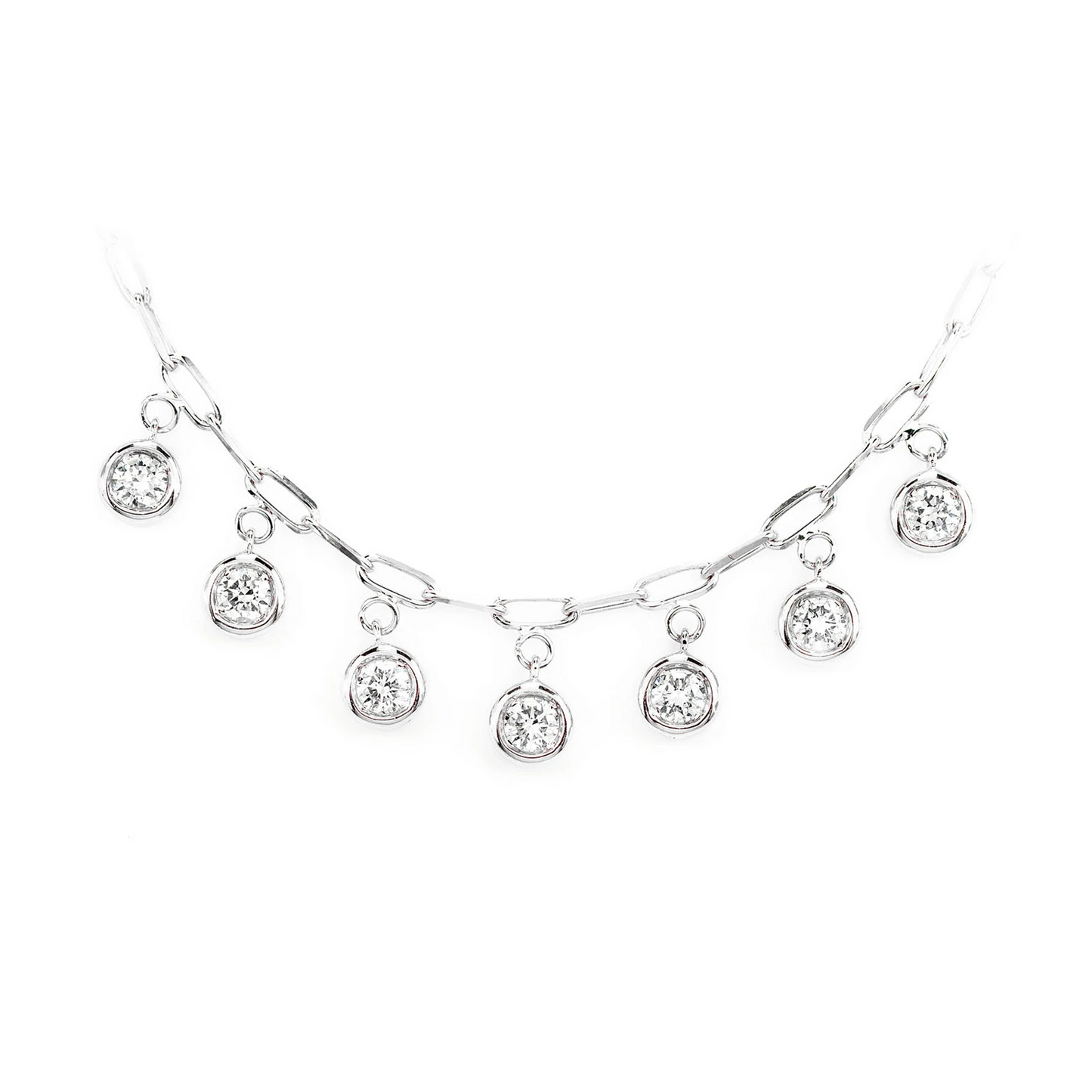 Bezel Diamond Drop Necklace in 14K white gold, front view