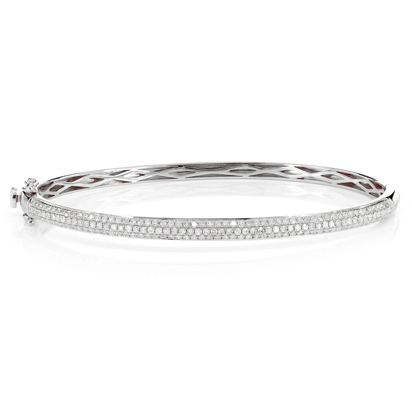 Three Row Pavé Diamond Bangle in 14K white gold, 1.05ctw, front view