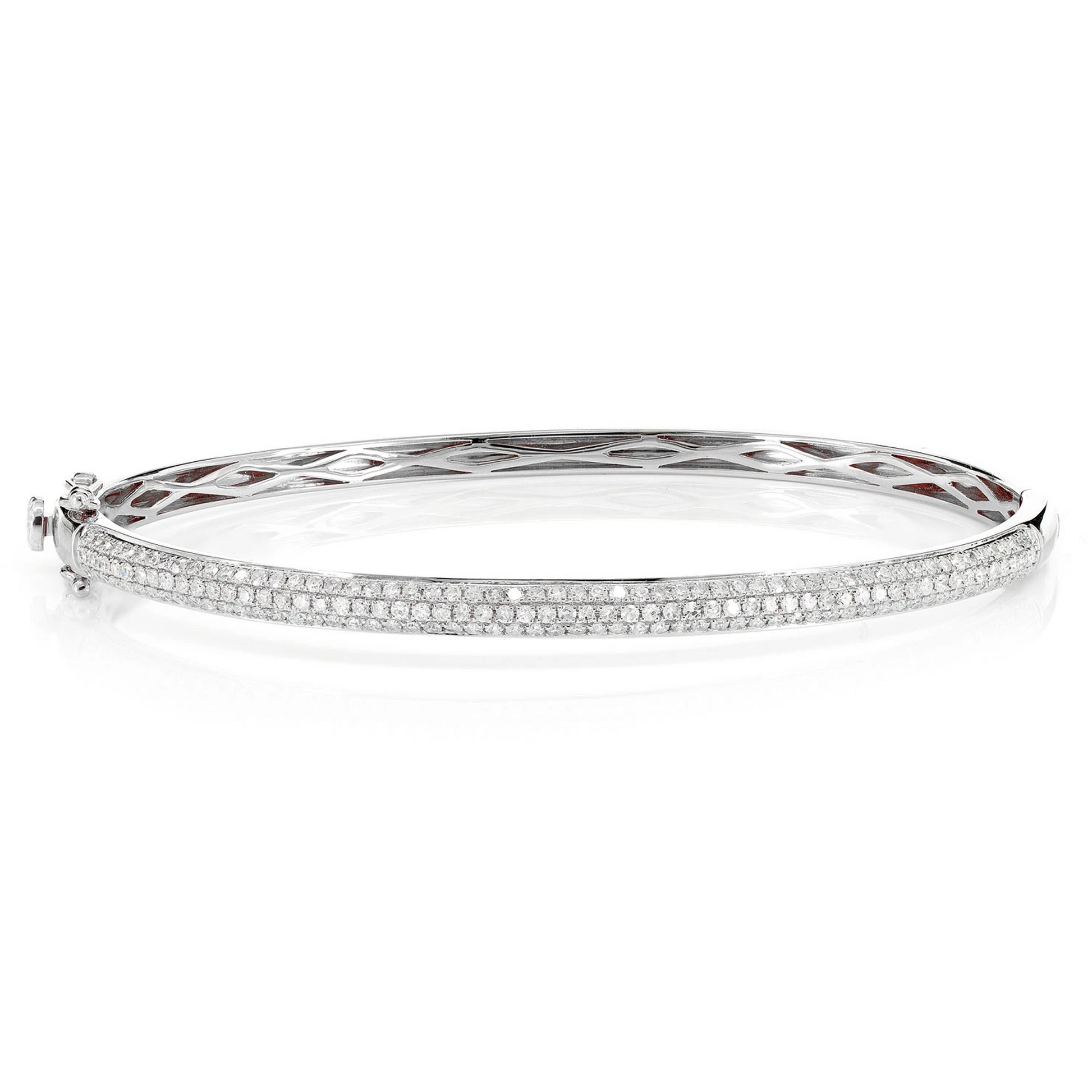 Three Row Pavé Diamond Bangle in 14K white gold, 1.05ctw, front view