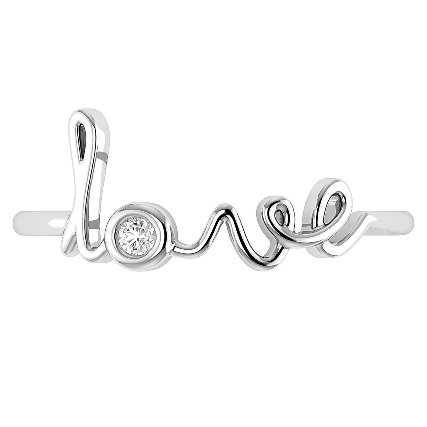 Love Script Diamond Ring in 14K white gold, front view