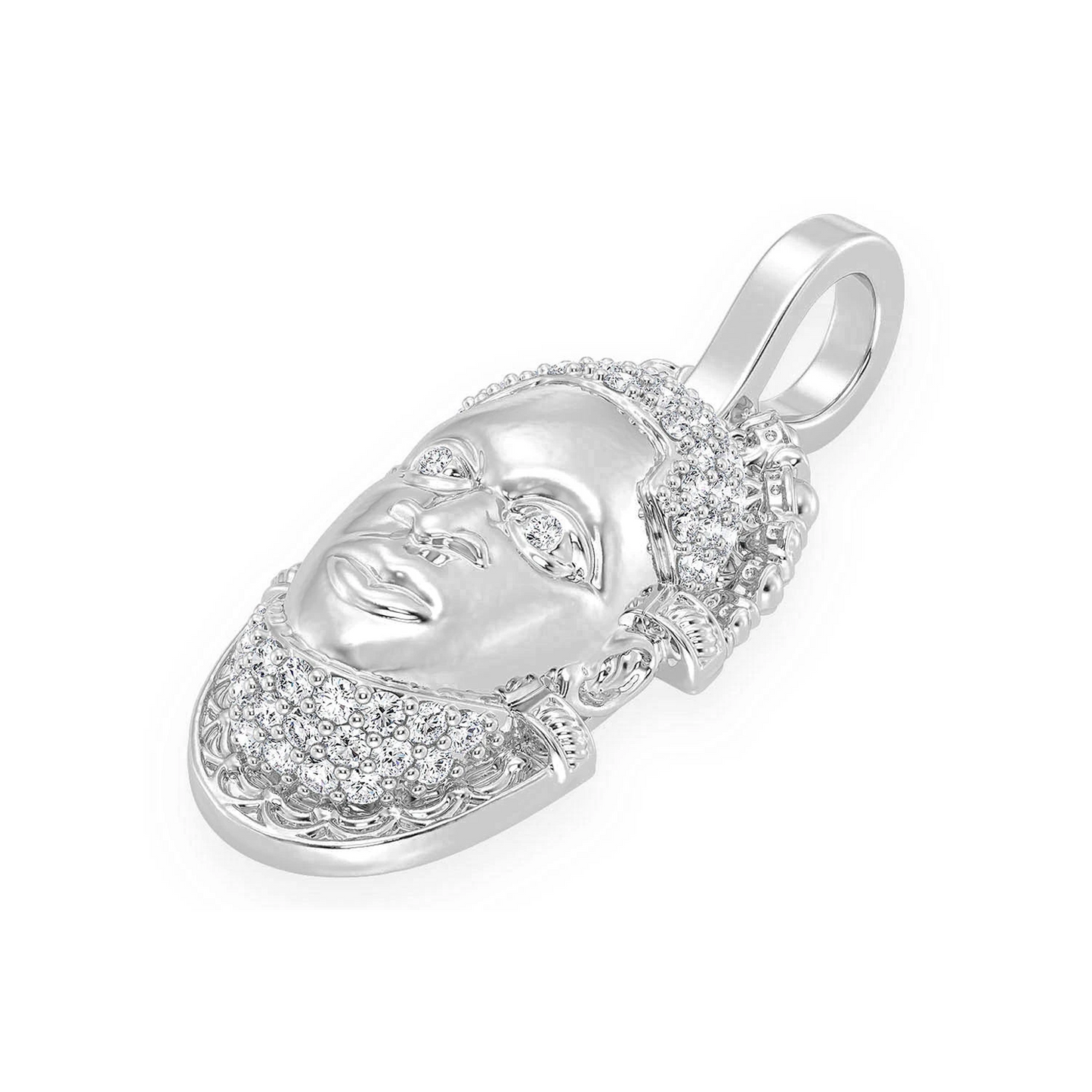 Edo Mask Diamond Pendant in 14K white gold, detail view