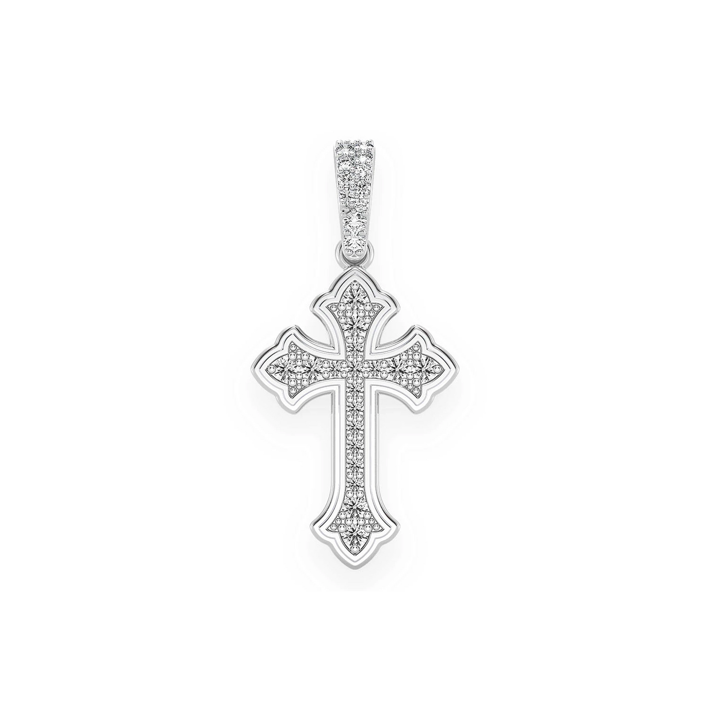 Rounded Cross Diamond Pendant in 14K white gold, front view