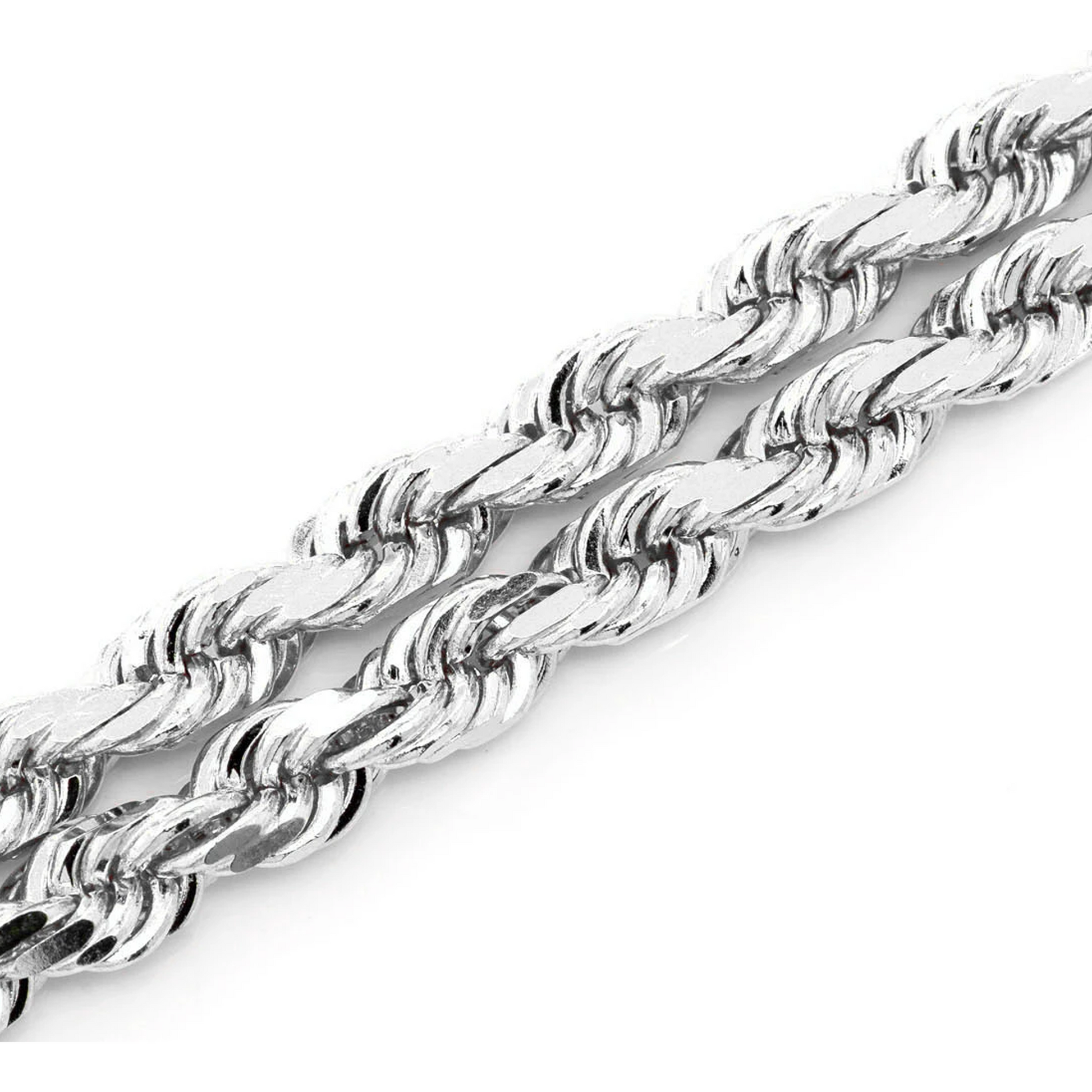 Rope Gold Chain in 14K white gold, 4.5mm width, angled view