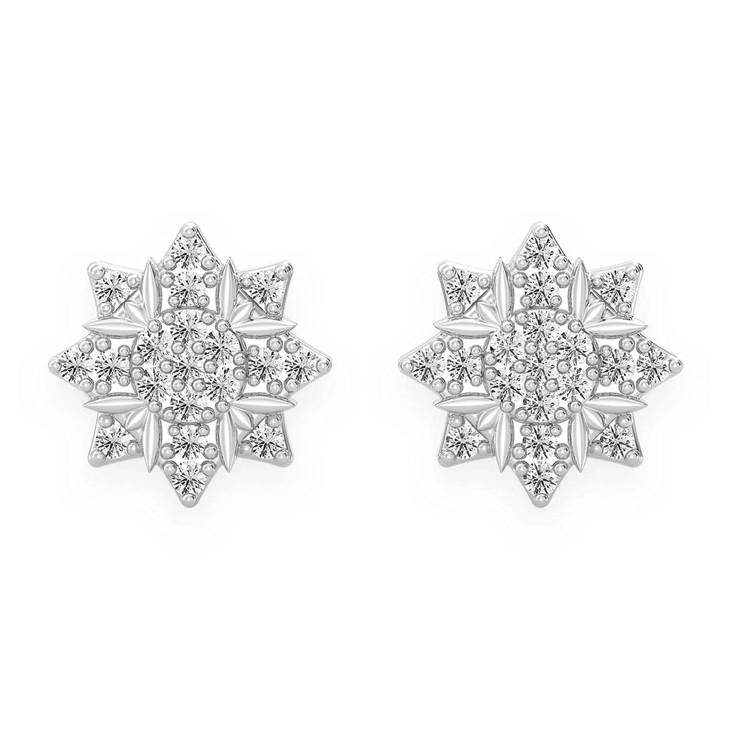 Eight Point Star Diamond Studs in 14K white gold, Classic, front view