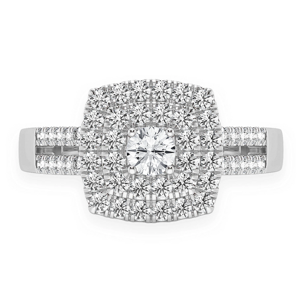 Princess Cut Double Halo Split Shank Ring