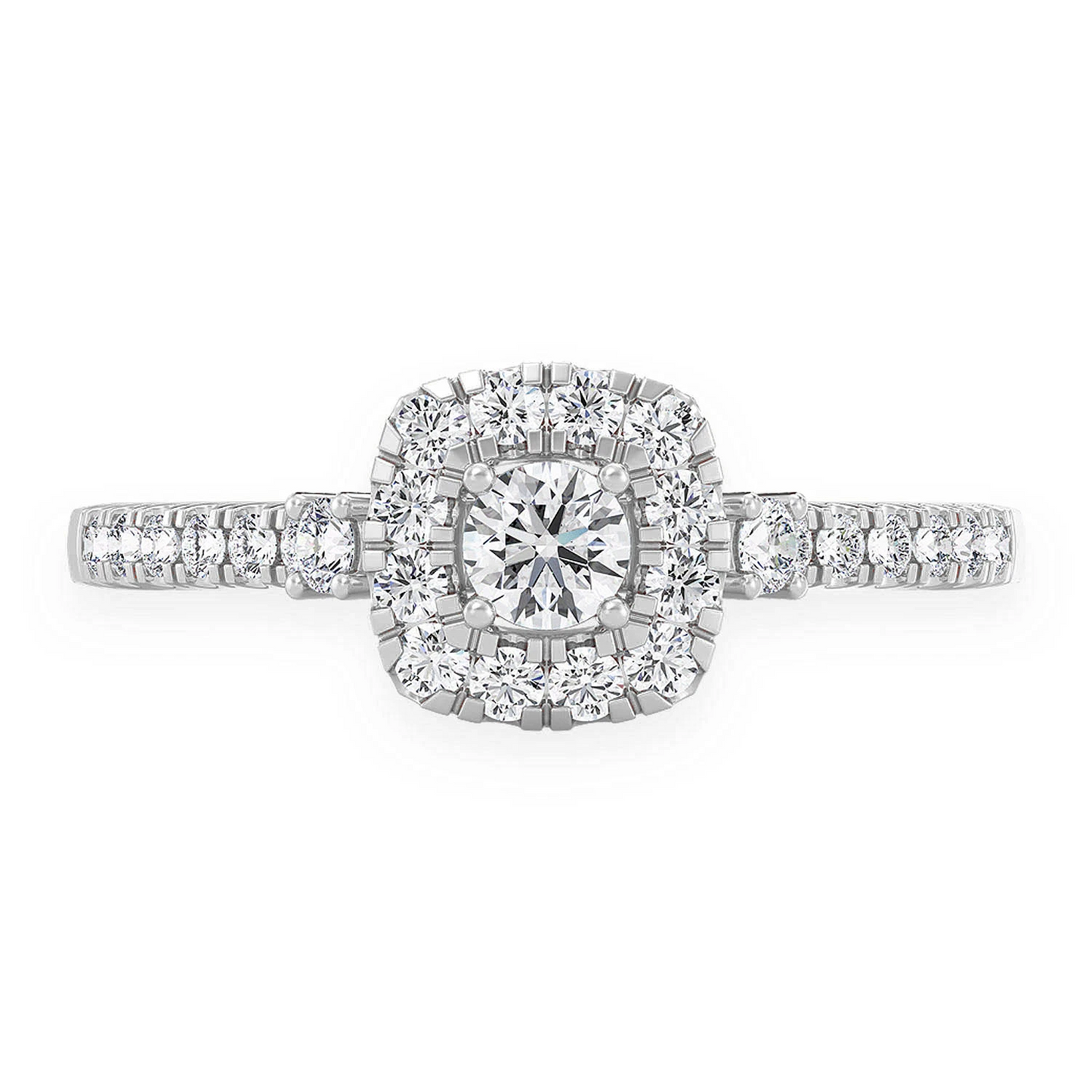 Single Band Halo Diamond Ring in 14K white gold, front view
