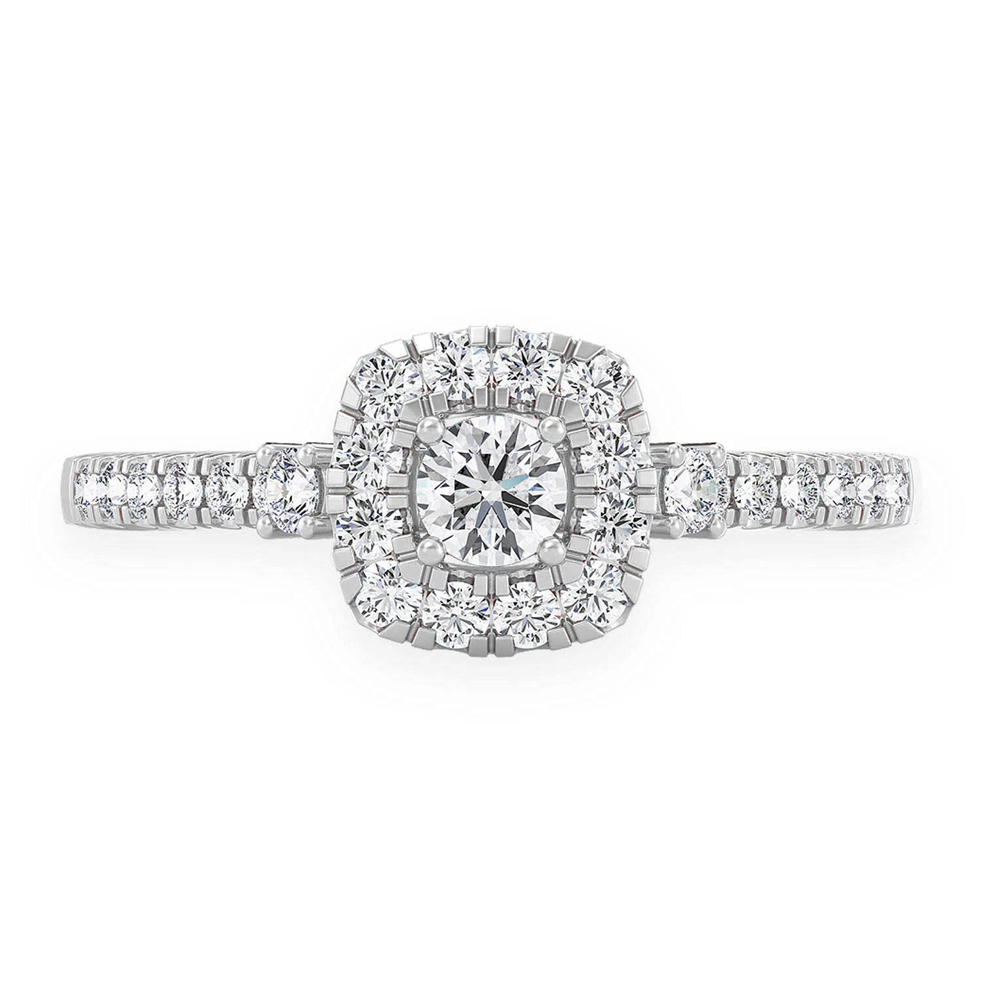Single Band Halo Diamond Ring in 14K white gold, front view