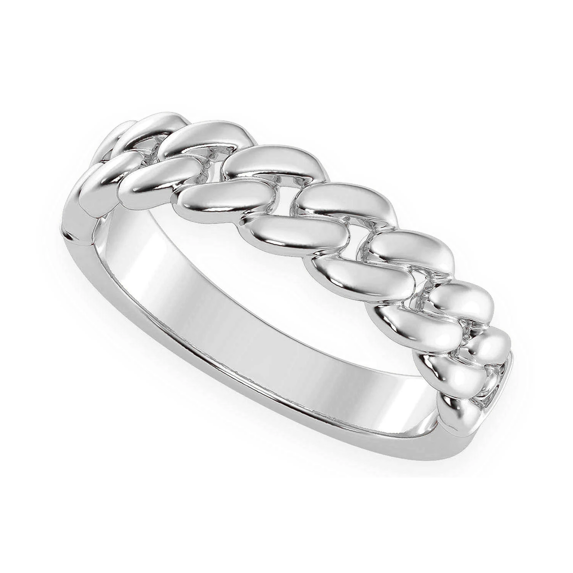 Solid Gold Cuban Ring in 14K white gold, angled view 2