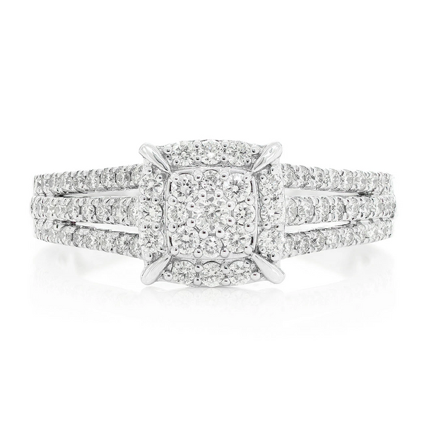 Cluster Halo Three Row Diamond Band Ring