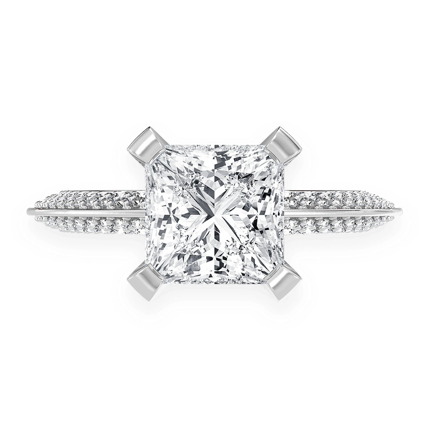 2ct Princess Cut Solitaire Knife Edge Engagement Ring in 14K white gold, front view