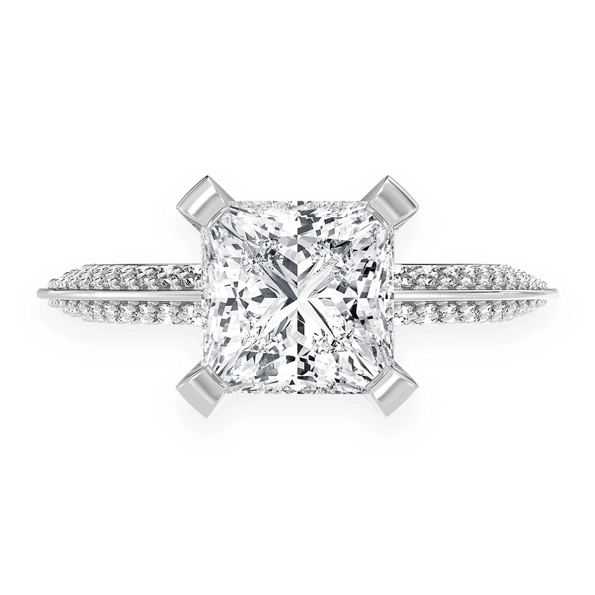2ct Princess Cut Solitaire Knife Edge Engagement Ring in 14K white gold, front view