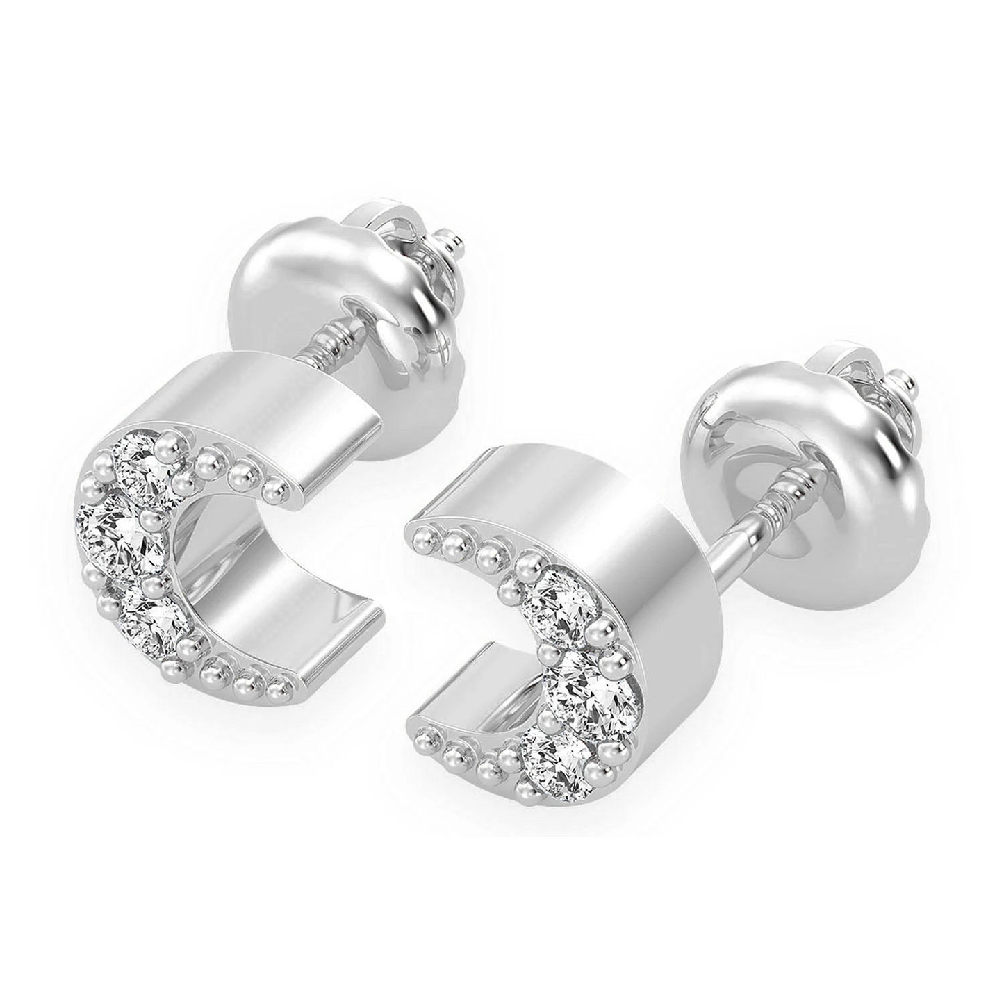 Moon Diamond Stud Earrings in 14K rose gold, angled view