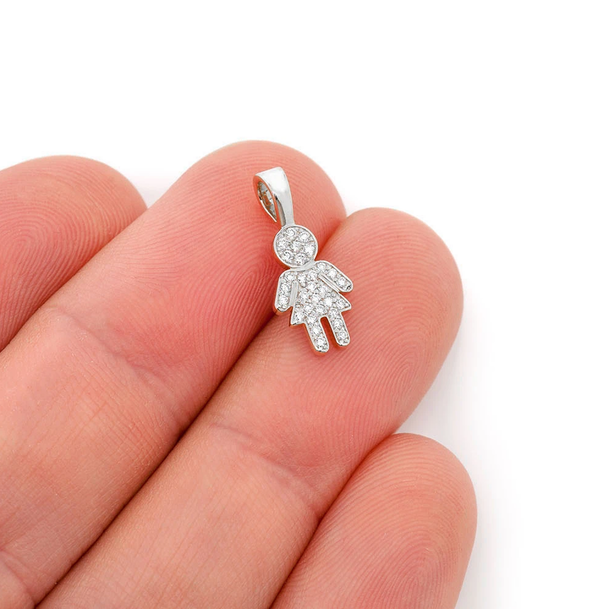 Girl Diamond Pendant in 14K white gold, angled view