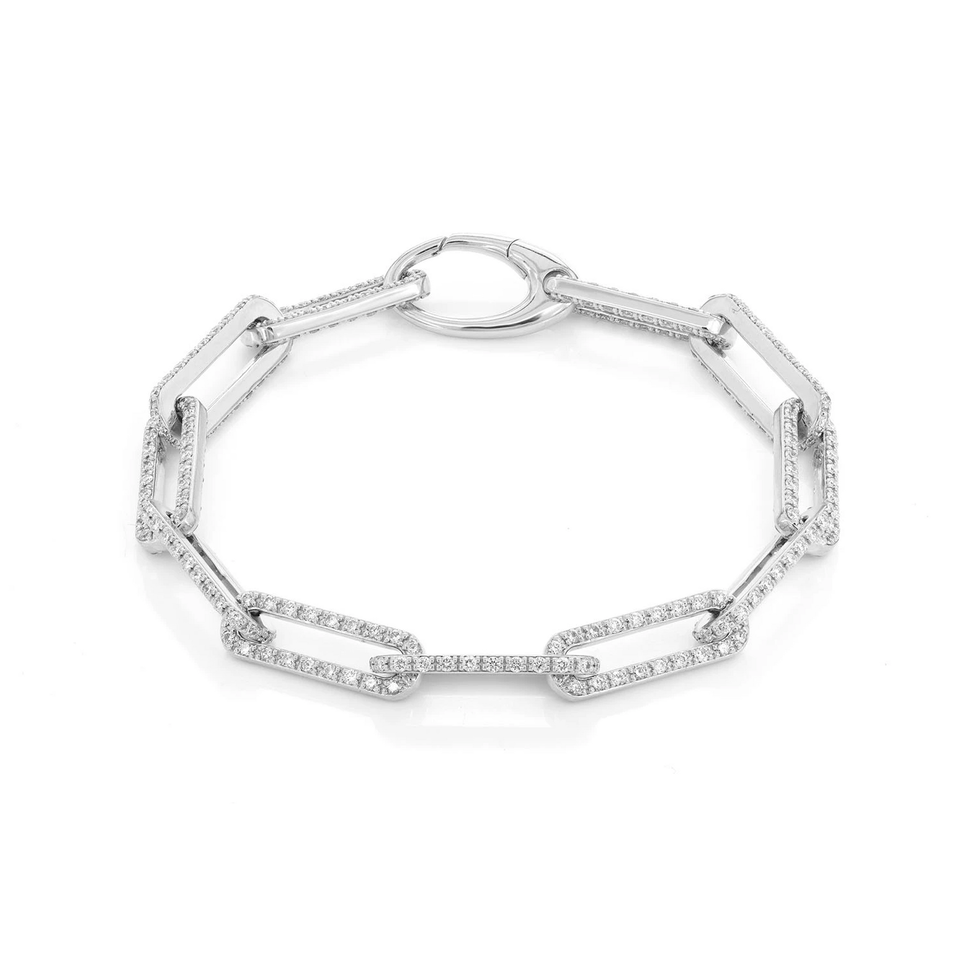 Iced Elongated Rolo Diamond Bracelet in 14K white gold, front view