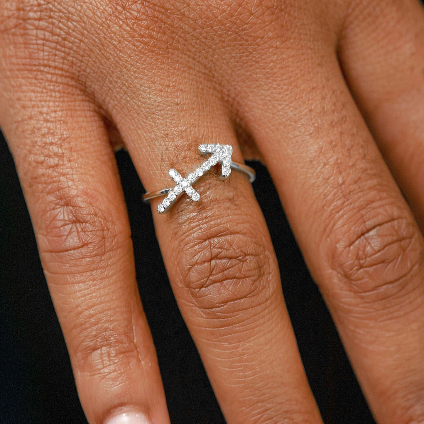 Zodiac Diamond Ring in 14K white gold, Sigittarius design, alternate view