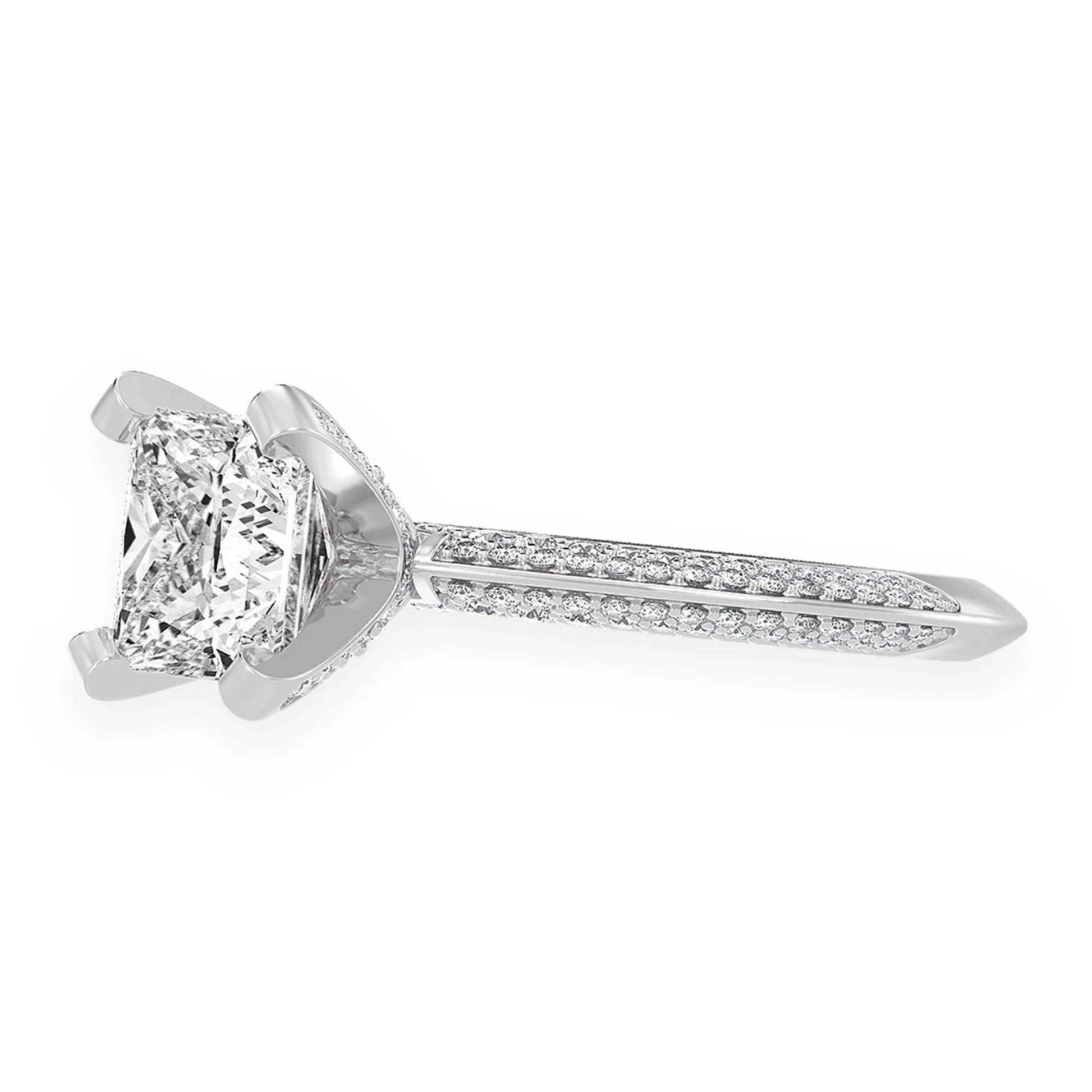 2ct Princess Cut Solitaire Knife Edge Engagement Ring in 14K white gold, detail view