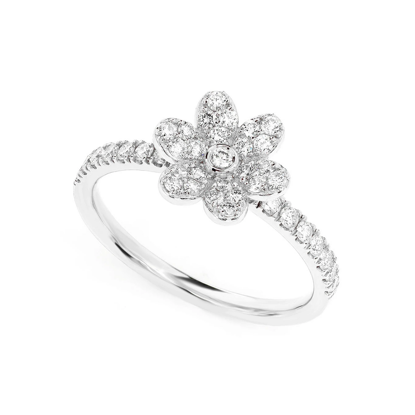 Diamond Petal Ring in 14K white gold, angled view