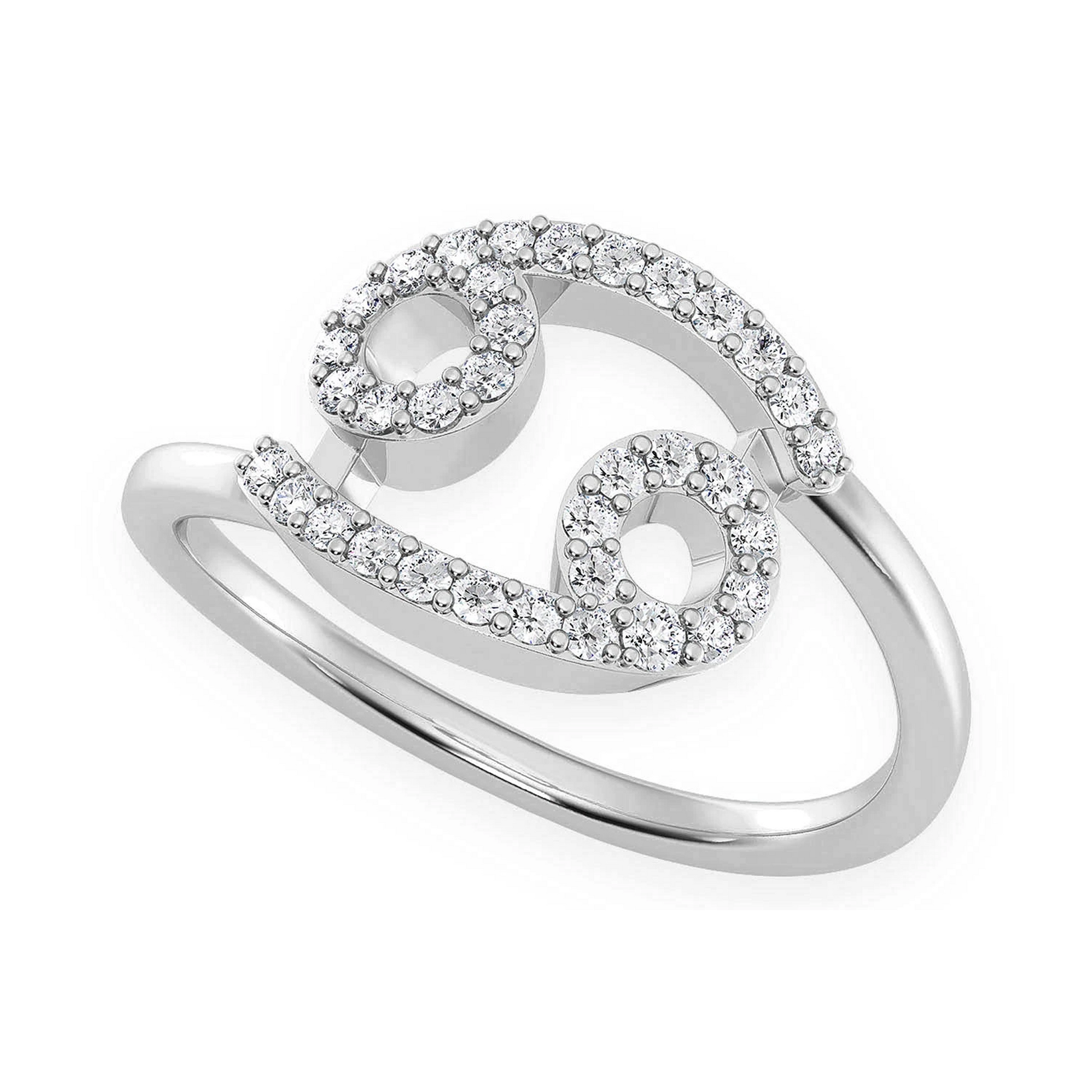Zodiac Diamond Ring in 14K white gold, Cancer design, detail view