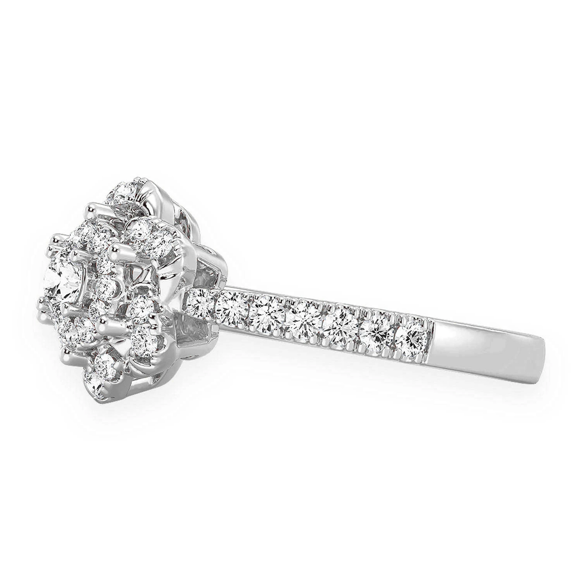Three Layer Floral Single Band Engagement Ring in 14K white gold, detail view