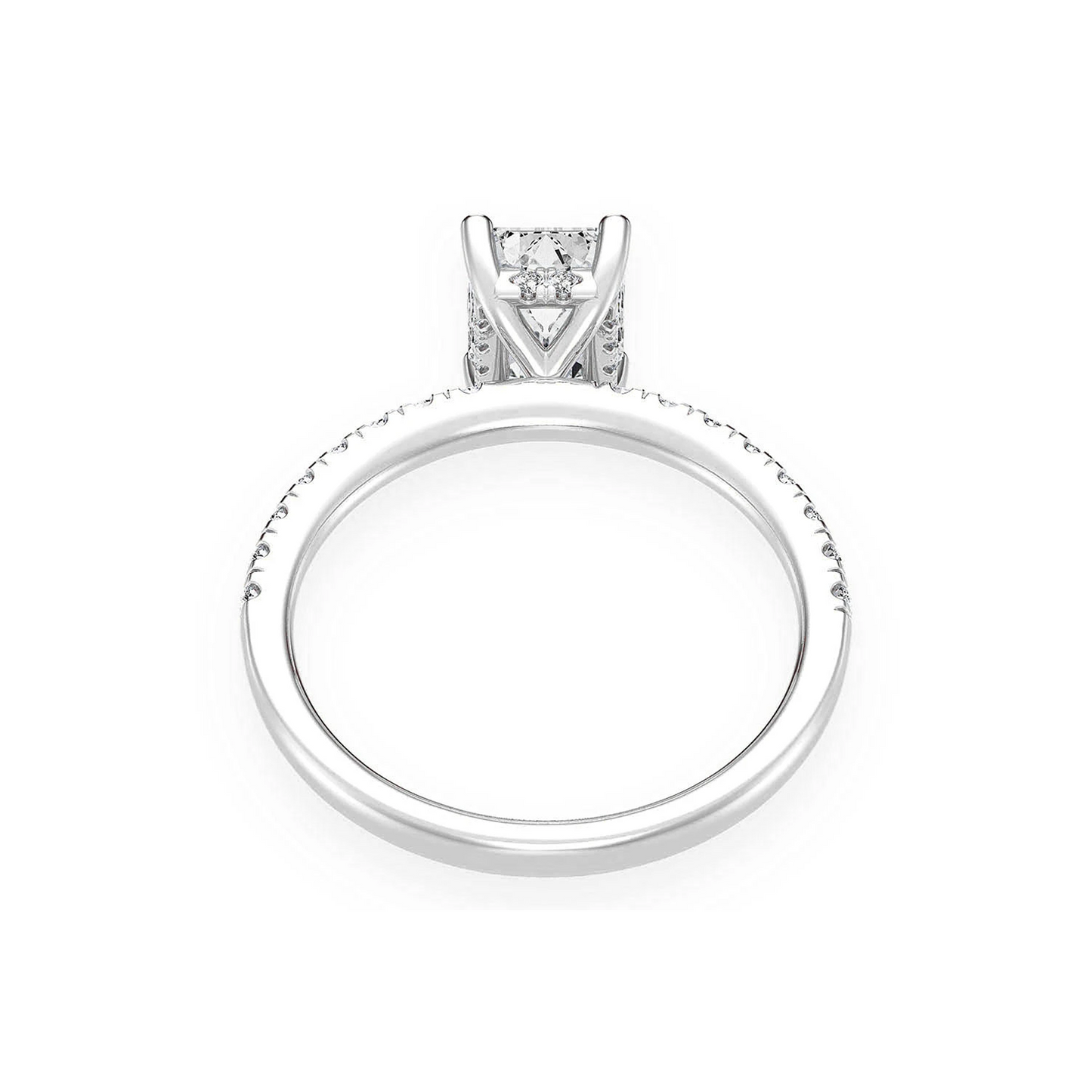 1ct Emerald Cut Under Halo Diamond Ring in 14K white gold, alternate view