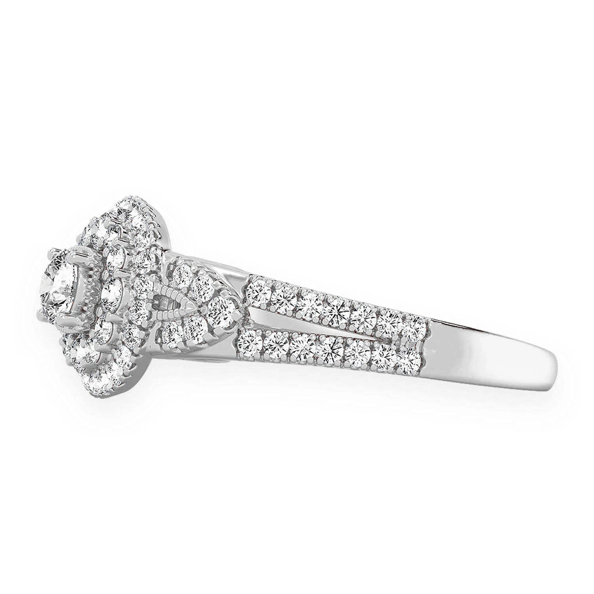 Fancy Shank Tiered Halo Ring in 14K white gold, side view