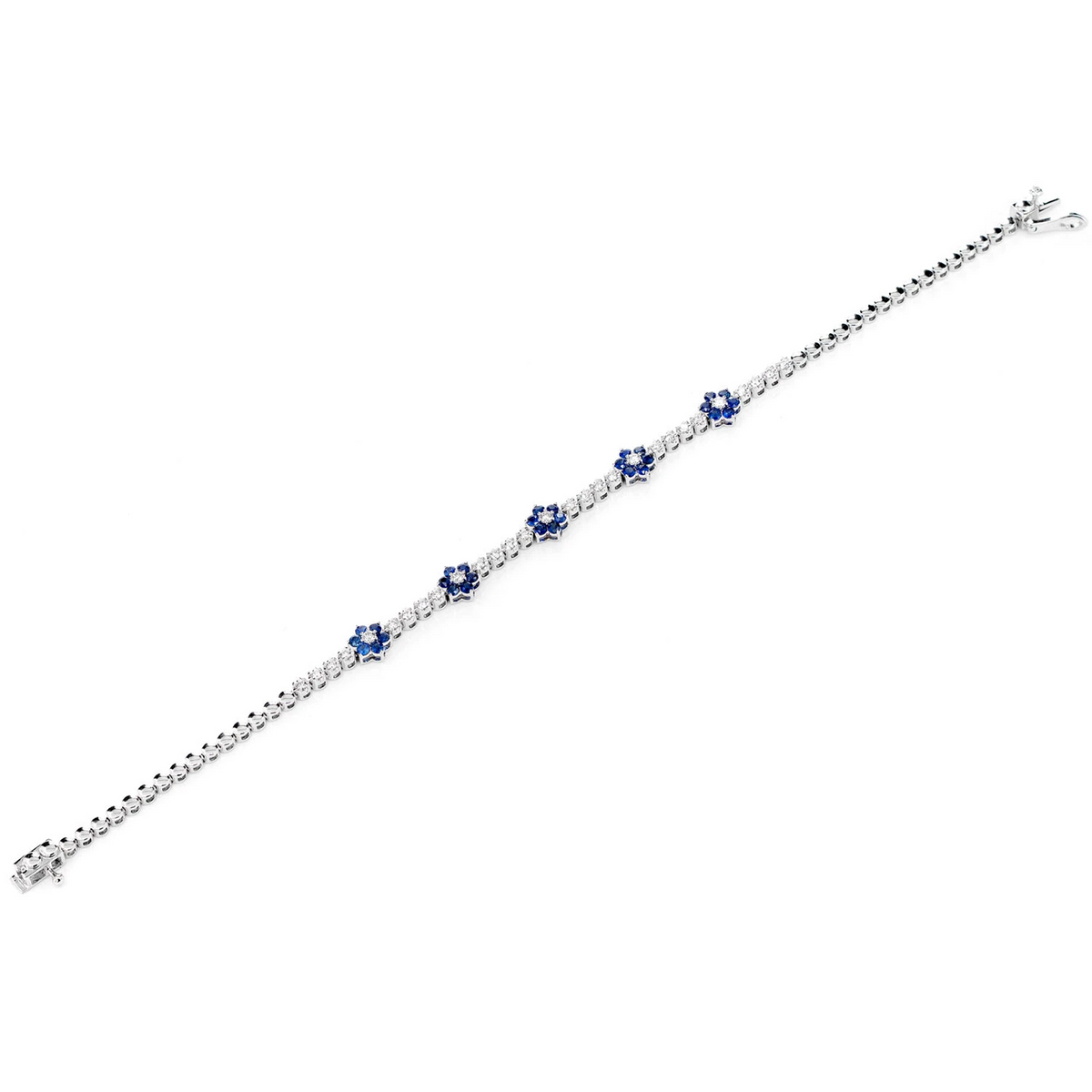 Diamond and Sapphire Five Flower Tennis Bracelet