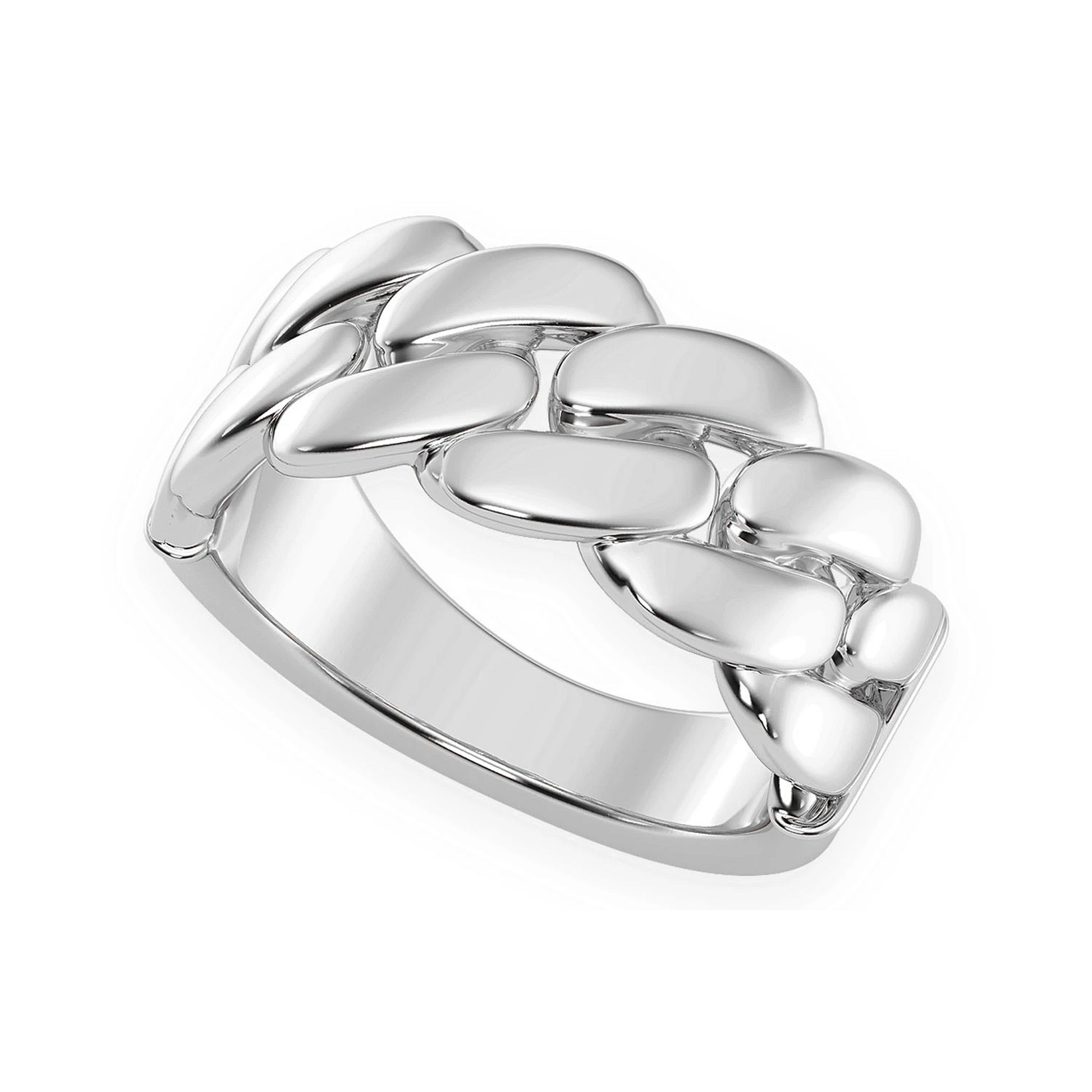 Solid Gold Cuban Ring in 14K white gold, angled view 3
