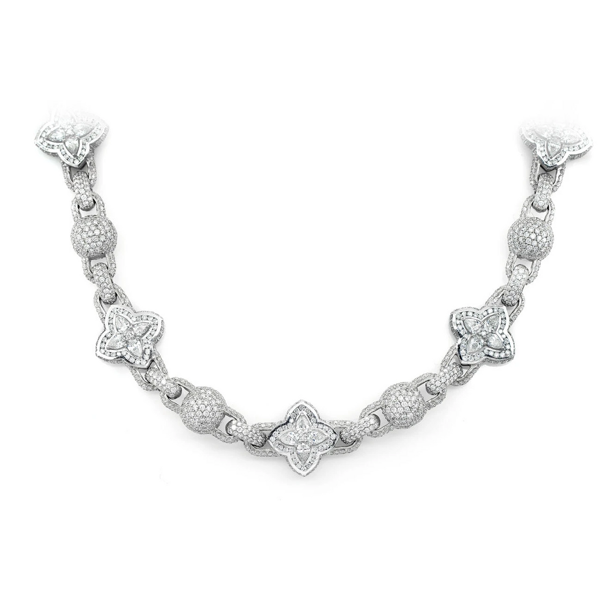 Beaded Floral Marquise Diamond Link Necklace